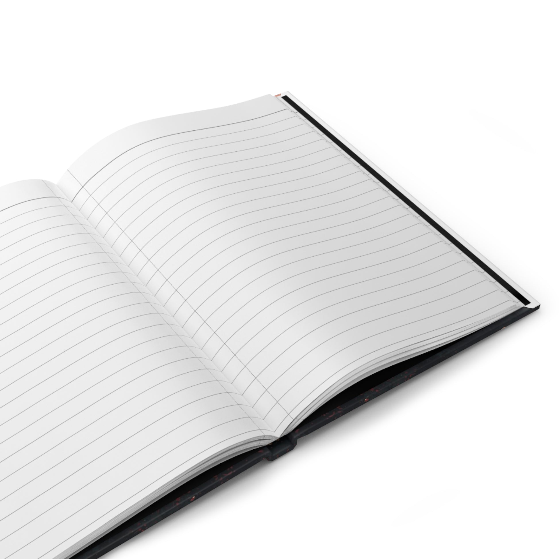 Open notebook with lined pages on a white background
