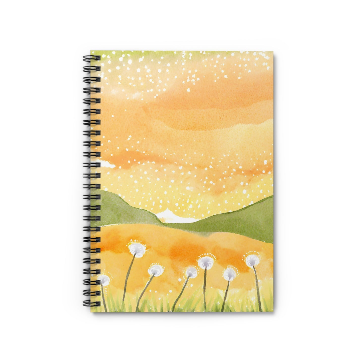 Golden Meadow Dandelion Sunset Watercolor Spiral Notebook Front Cover