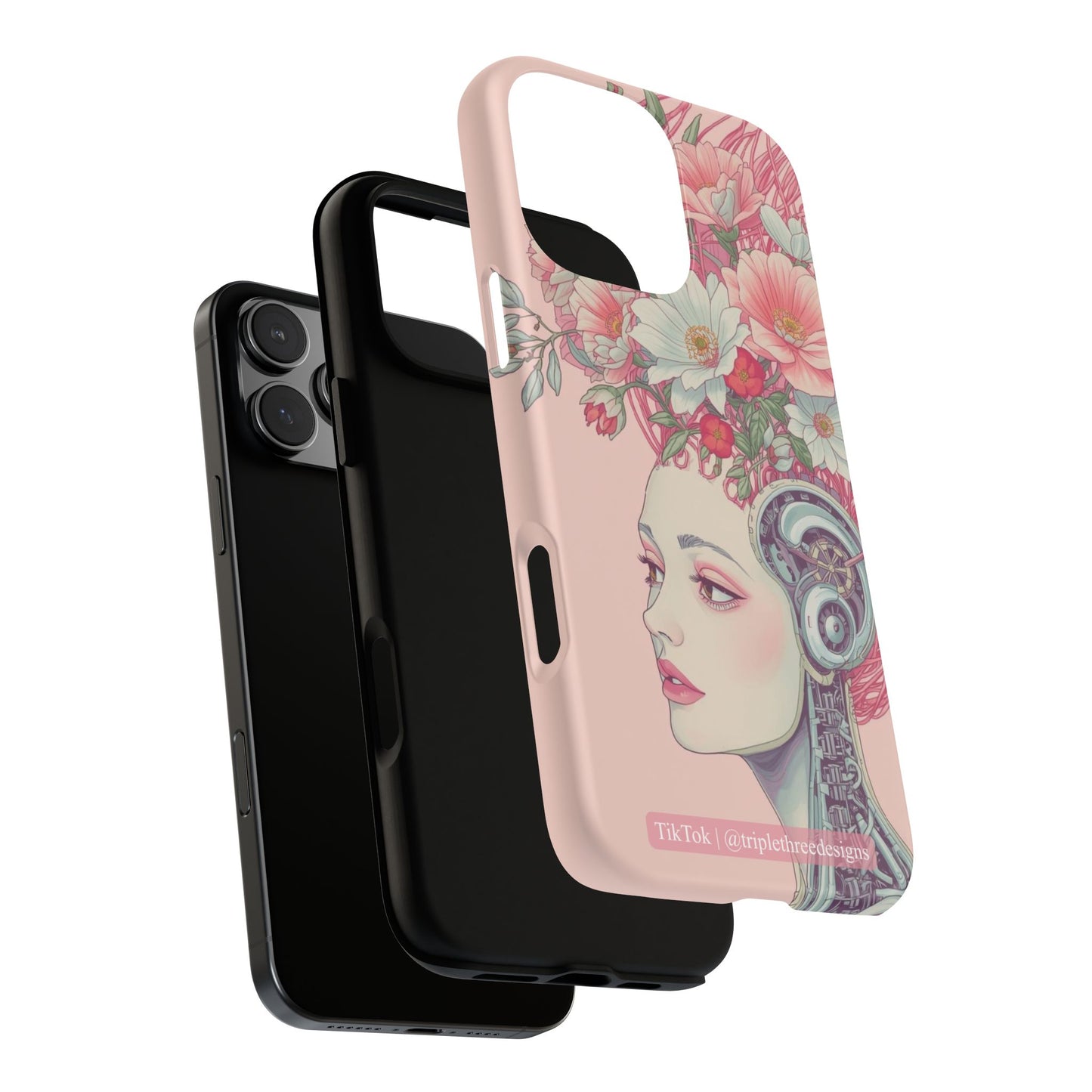 Pink Floral Cyberpunk Phone Case