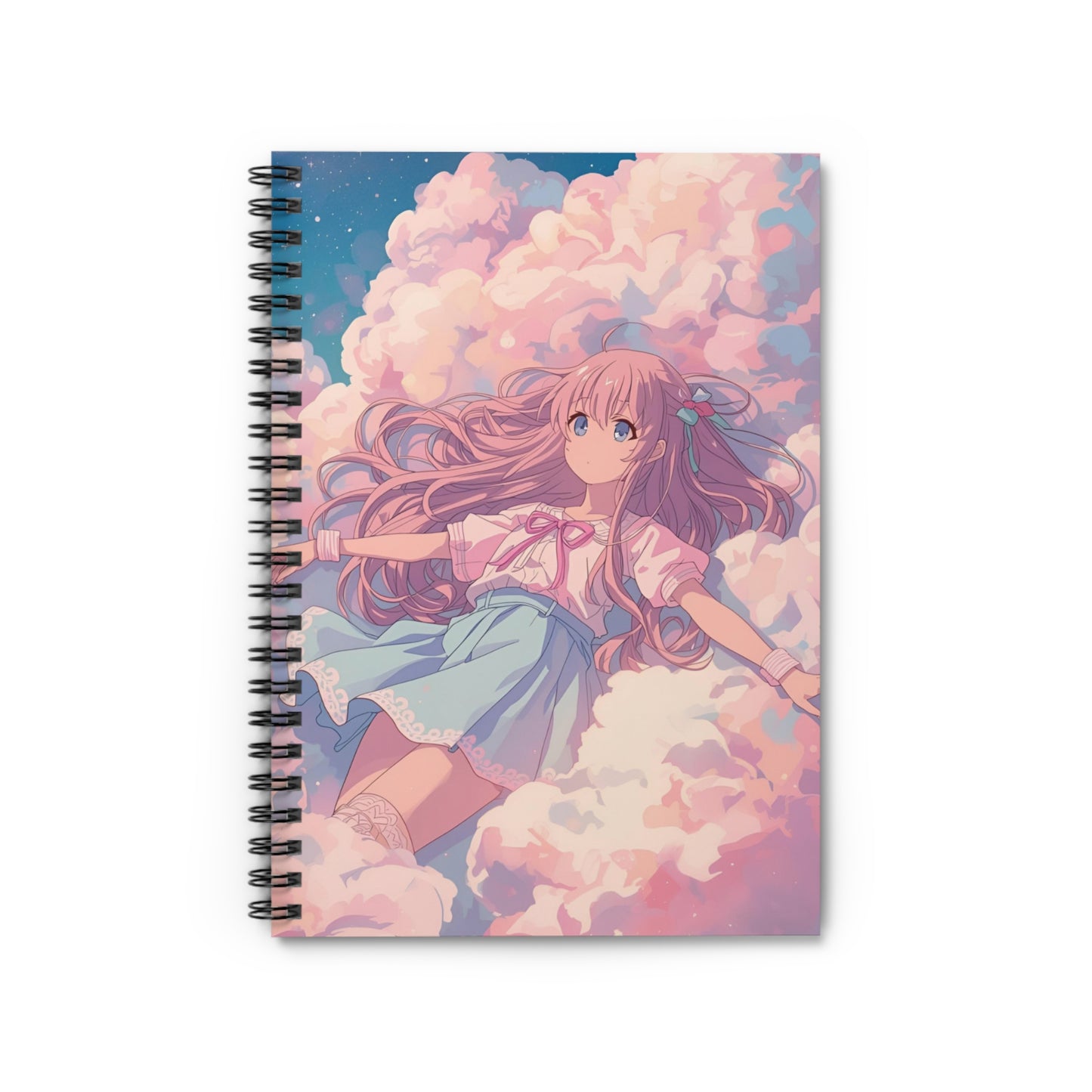 Dreamy Pastel Cloud Girl Anime Spiral Notebook Front Cover