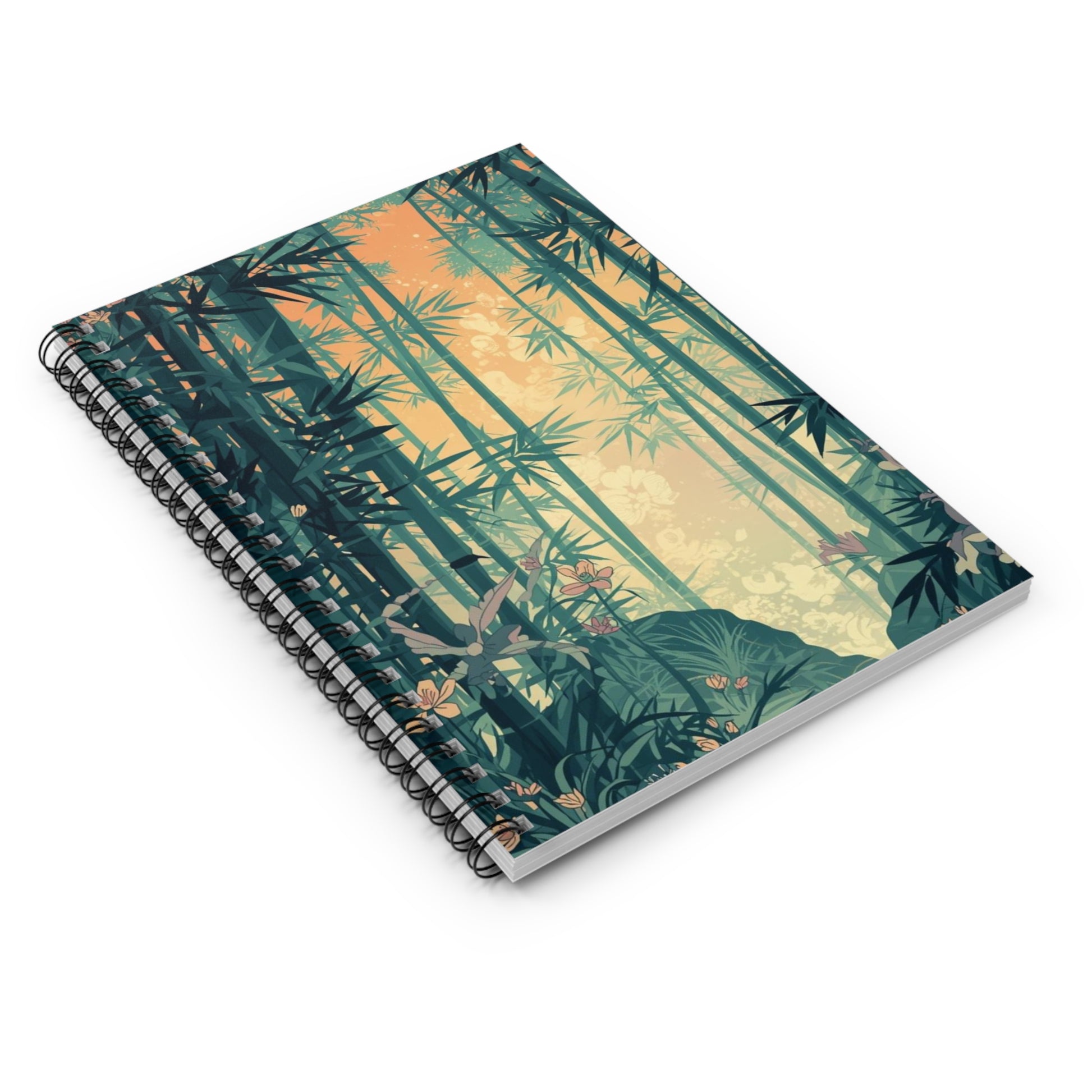 Notebook with a bamboo and floral design on a white background