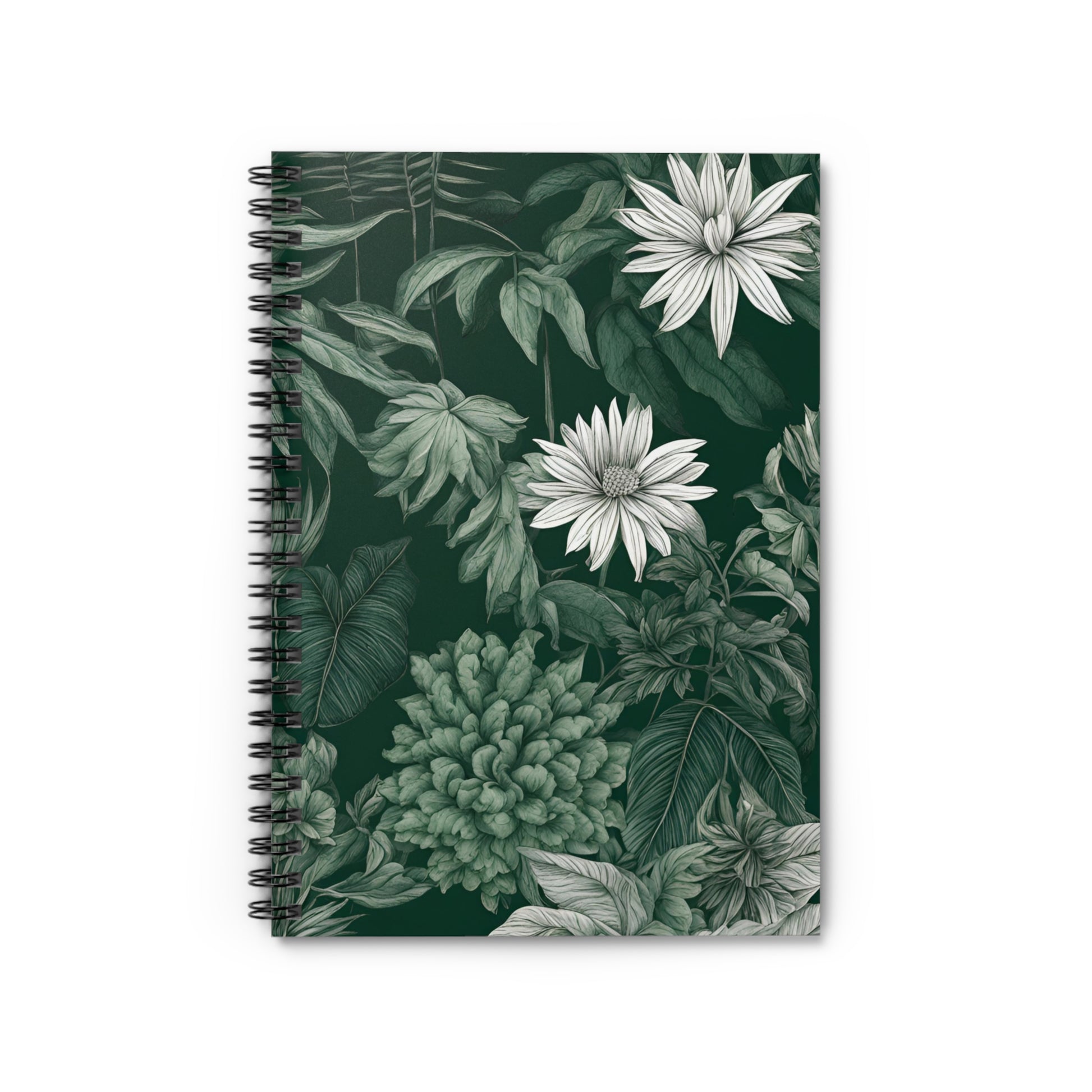 Notebook with floral and leaf design on a green background