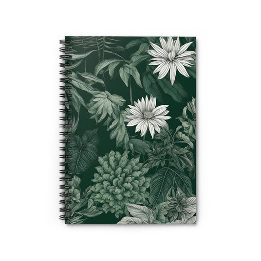 Notebook with floral and leaf design on a green background