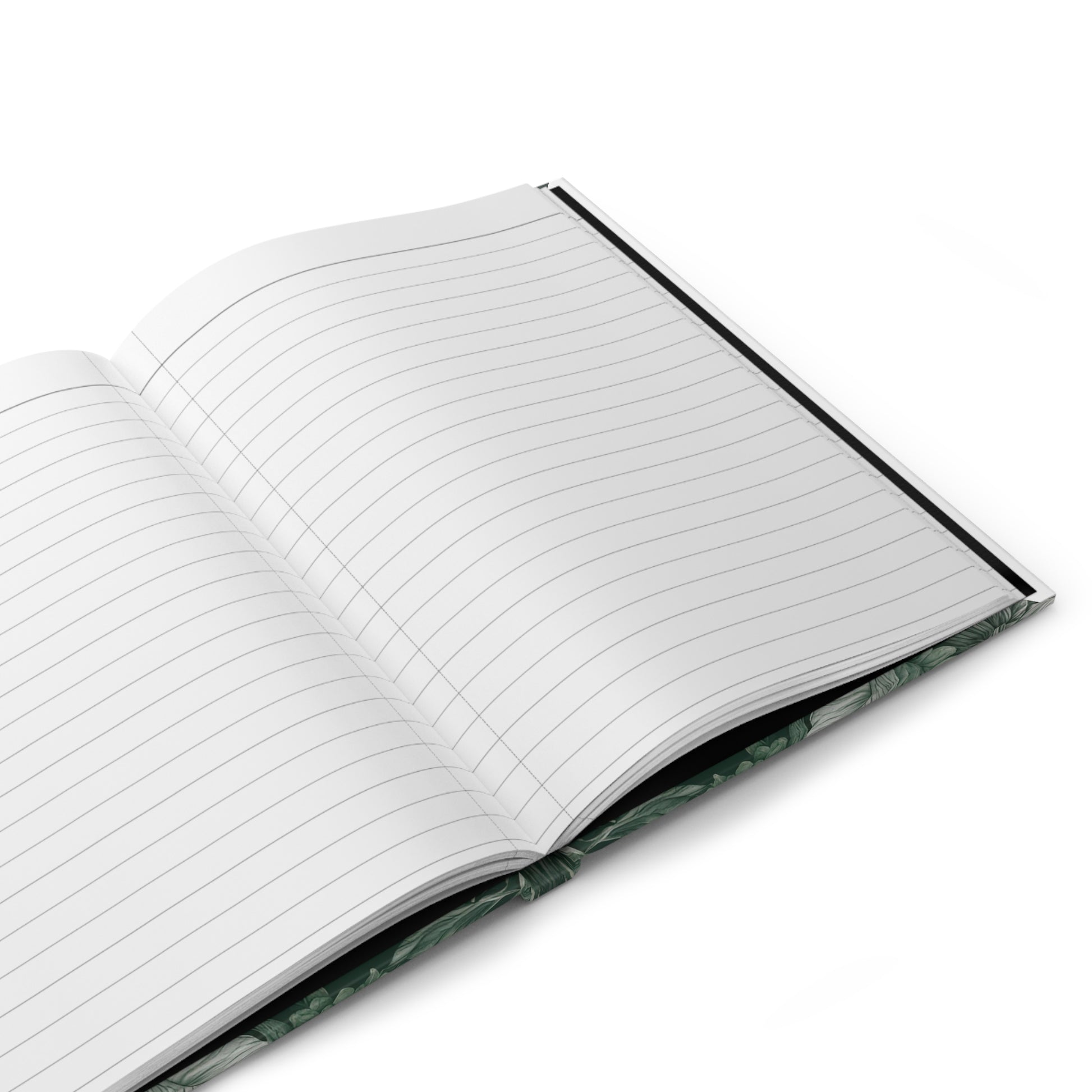 Open notebook with lined pages on a white background