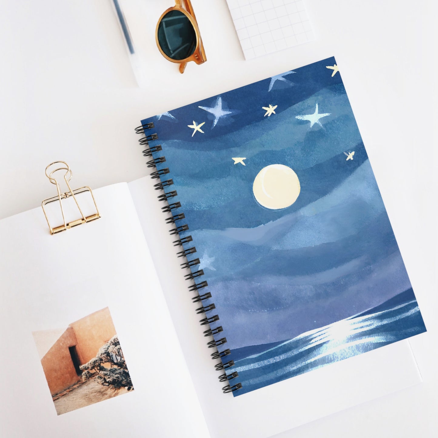 Moonlit Ocean Watercolor Spiral Notebook