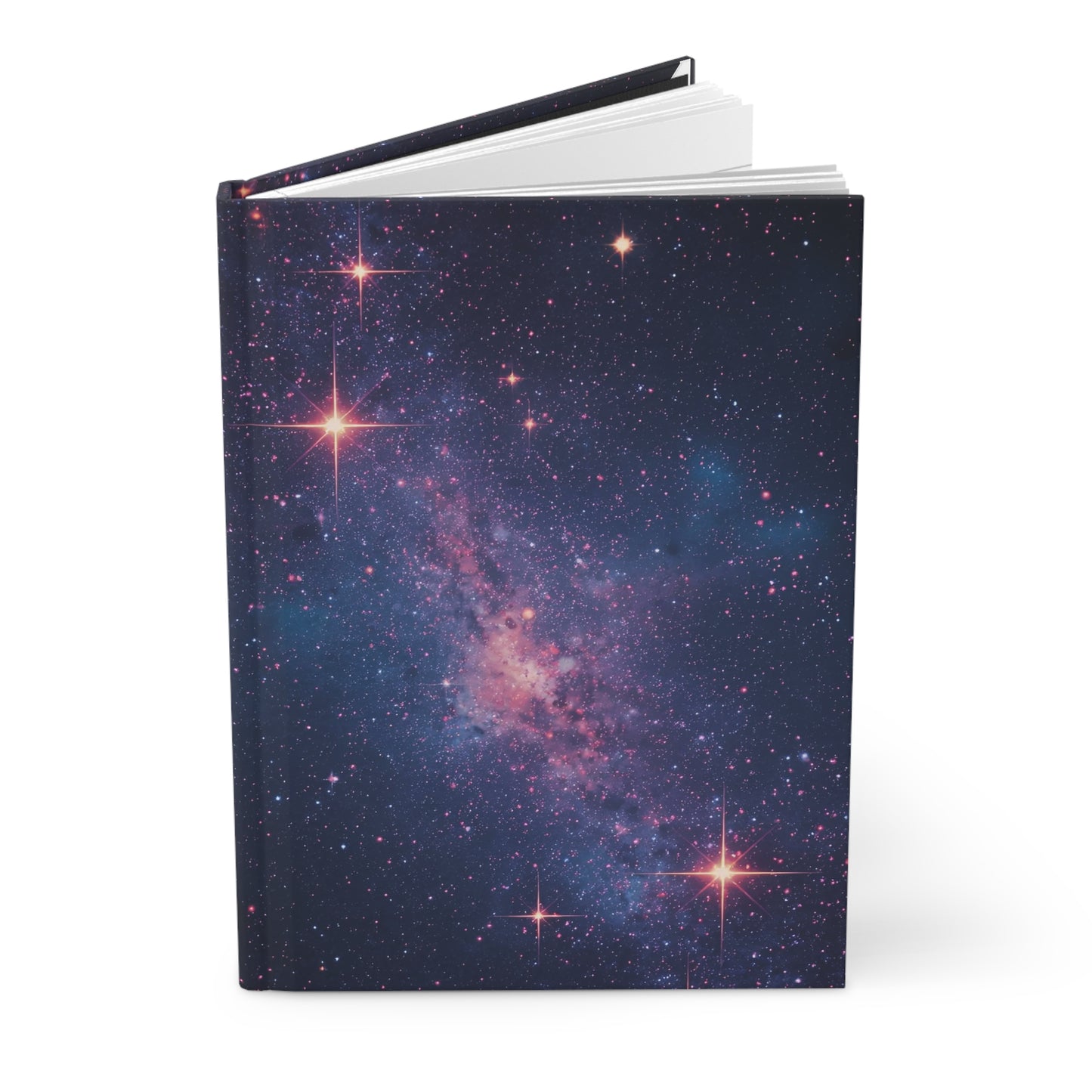 Notebook with a starry night sky design on a white background