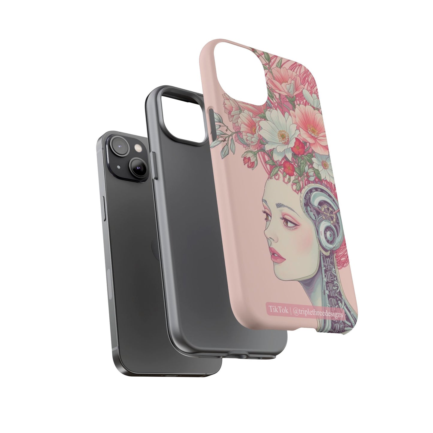 Pink Floral Cyberpunk Phone Case
