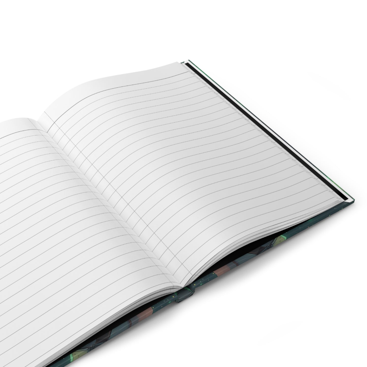 Open notebook with lined pages on a white background