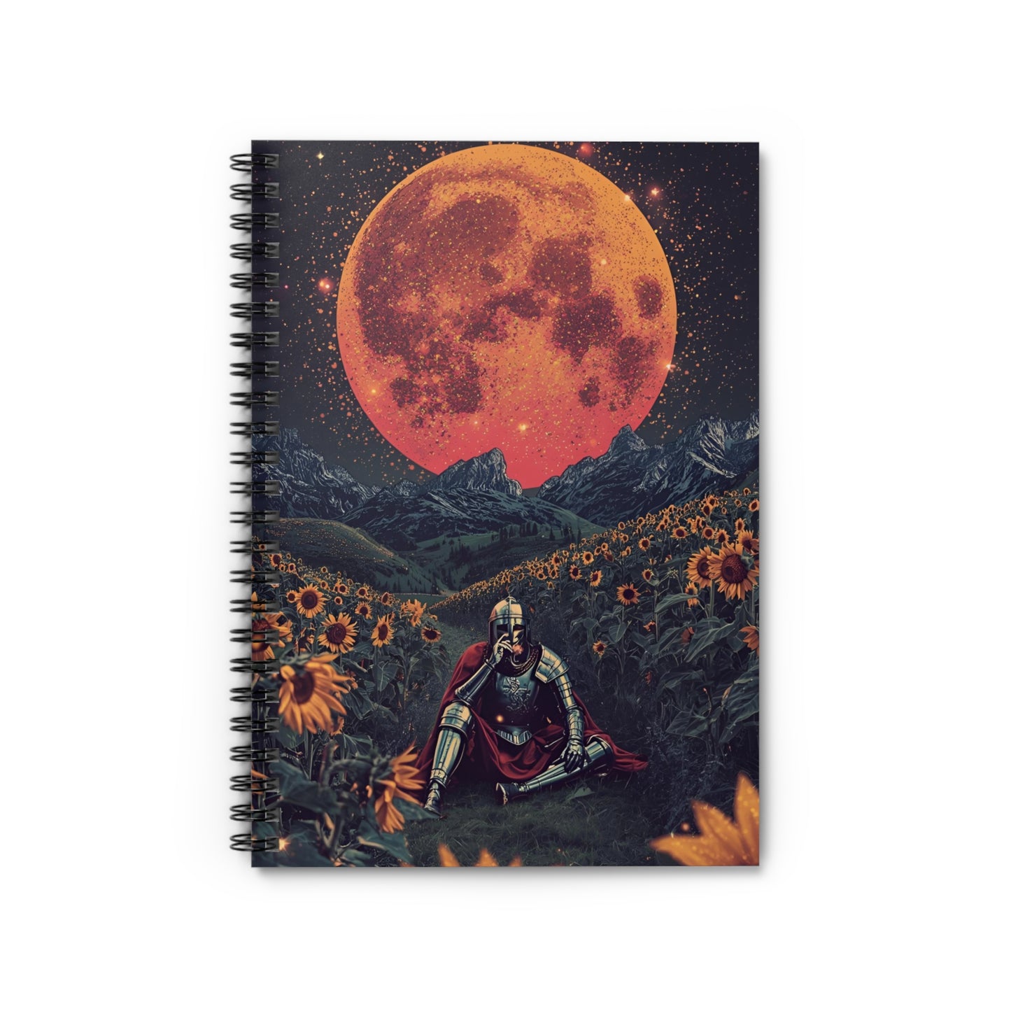 Notebook with a warrior and moon design on a white background