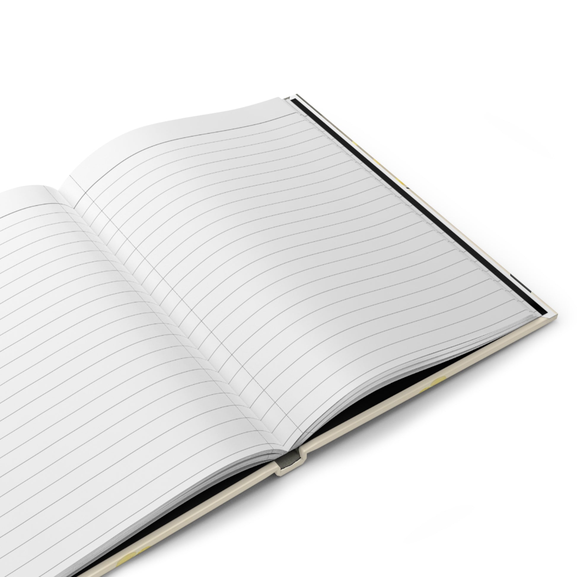 Open notebook with lined pages on a white background