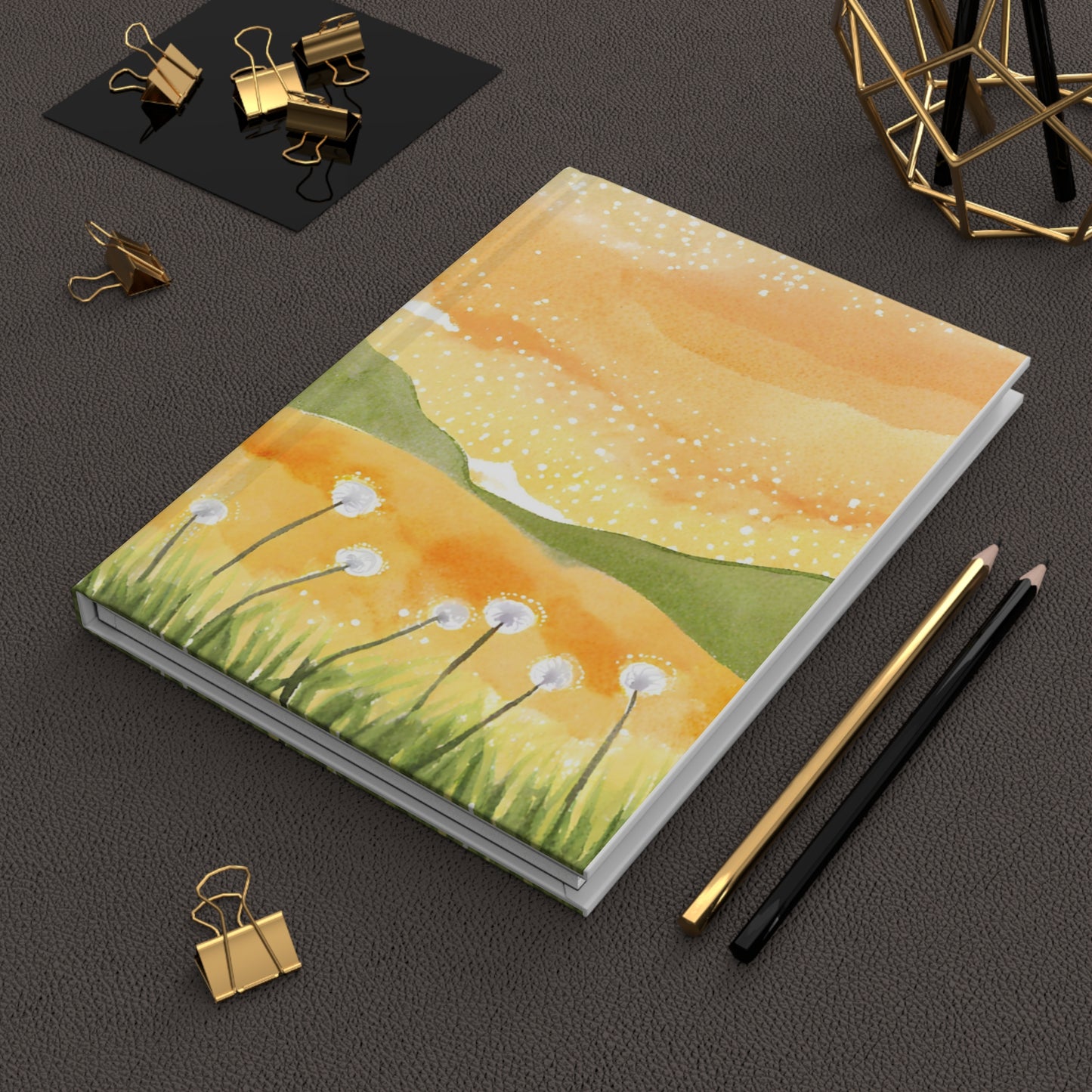 Golden Meadow Dandelion Sunset Watercolor Hardcover Notebook