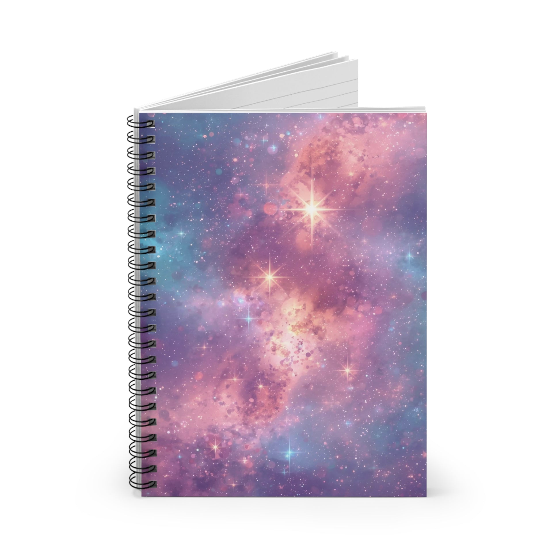 Notebook with a galaxy-themed cover on a white background