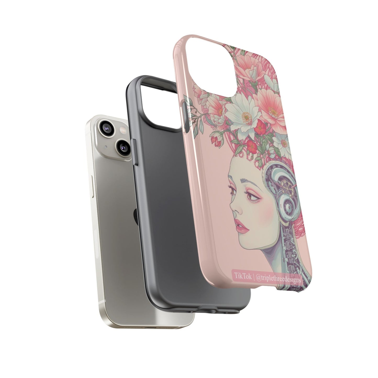 Pink Floral Cyberpunk Phone Case