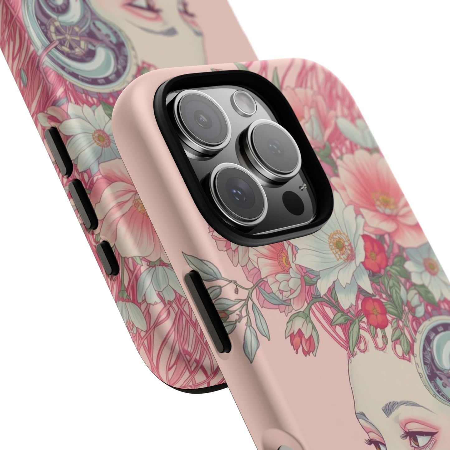 Pink Floral Cyberpunk Phone Case