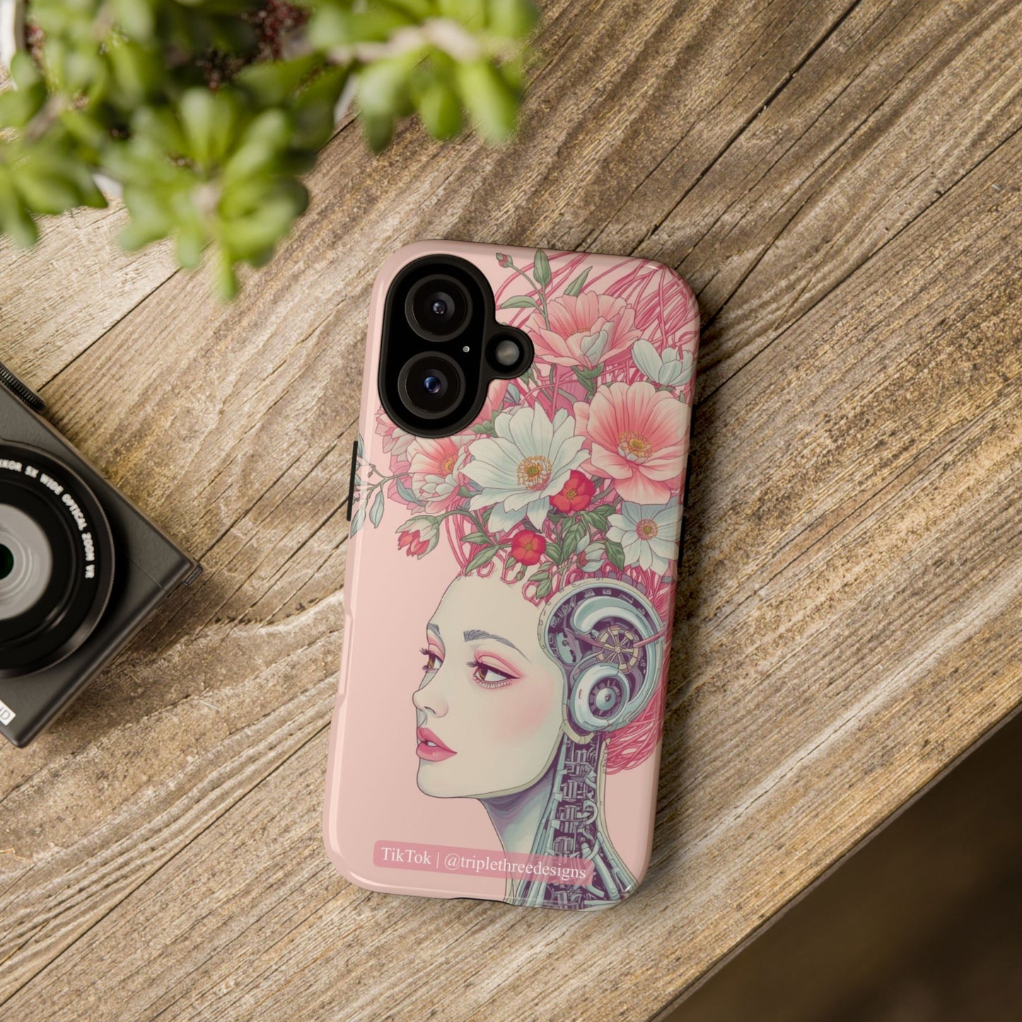 Pink Floral Cyberpunk Phone Case