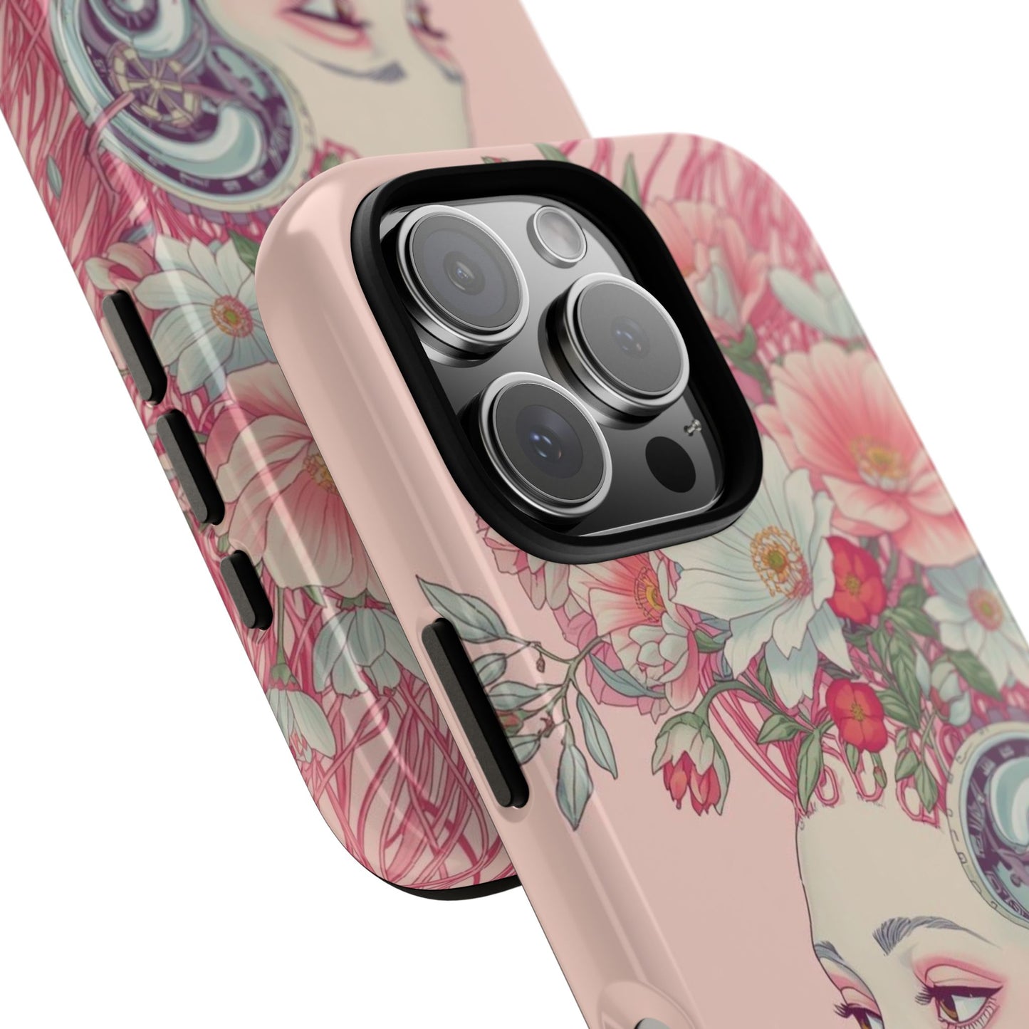Pink Floral Cyberpunk Phone Case