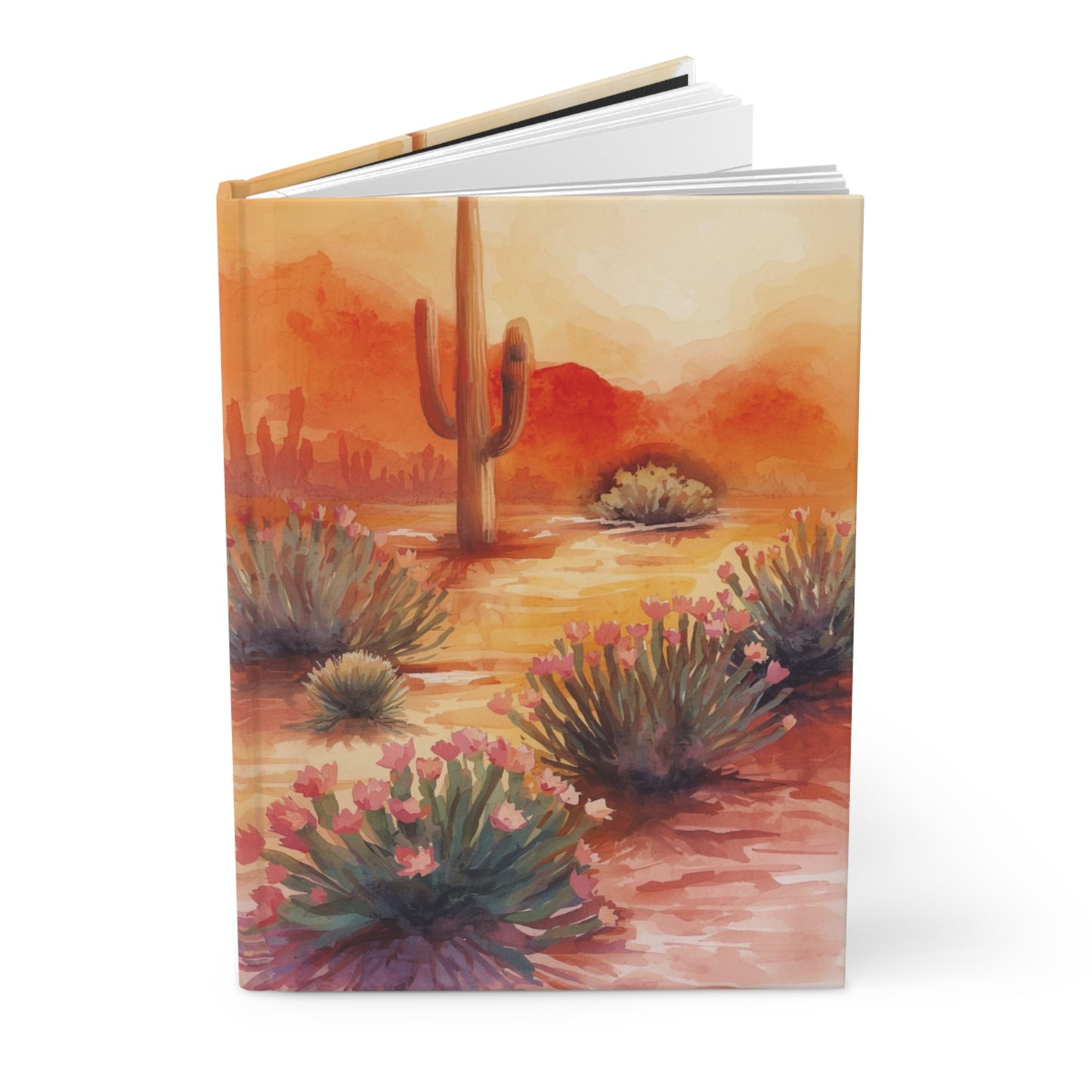 Desert Cactus Sunset Watercolor Hardcover Notebook Front Cover