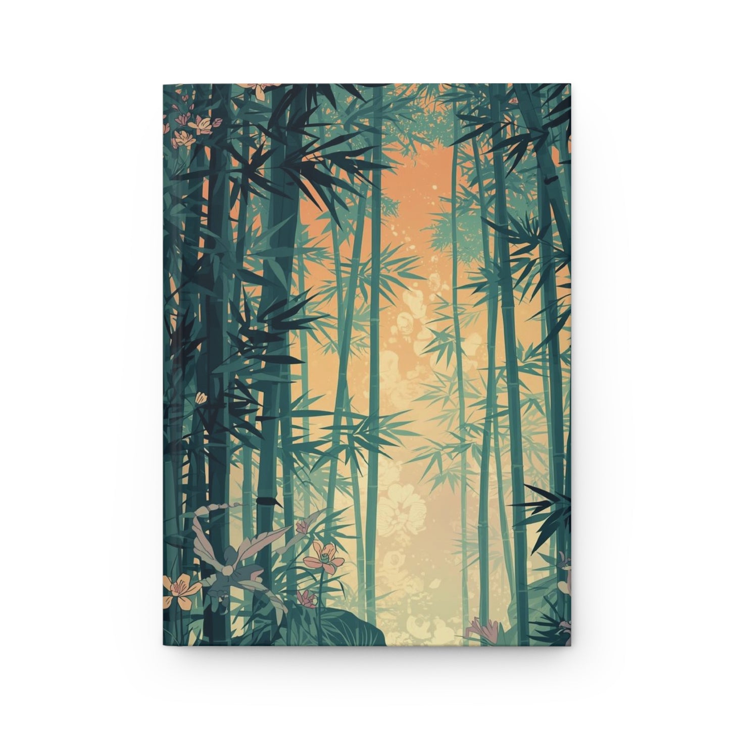 Notebook cover with bamboo forest design on a white background