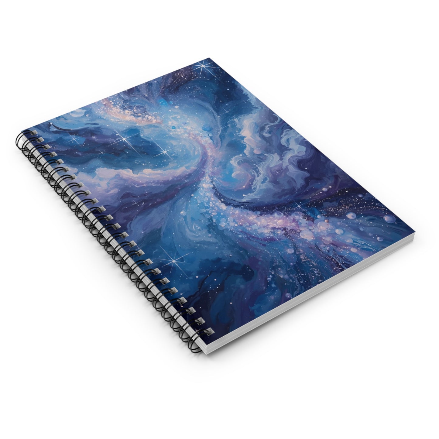 Notebook with galaxy design on a white background
