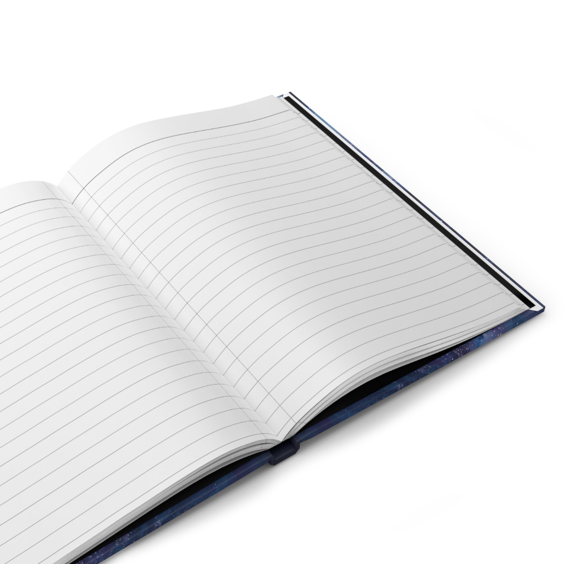 Open notebook with lined pages on a white background