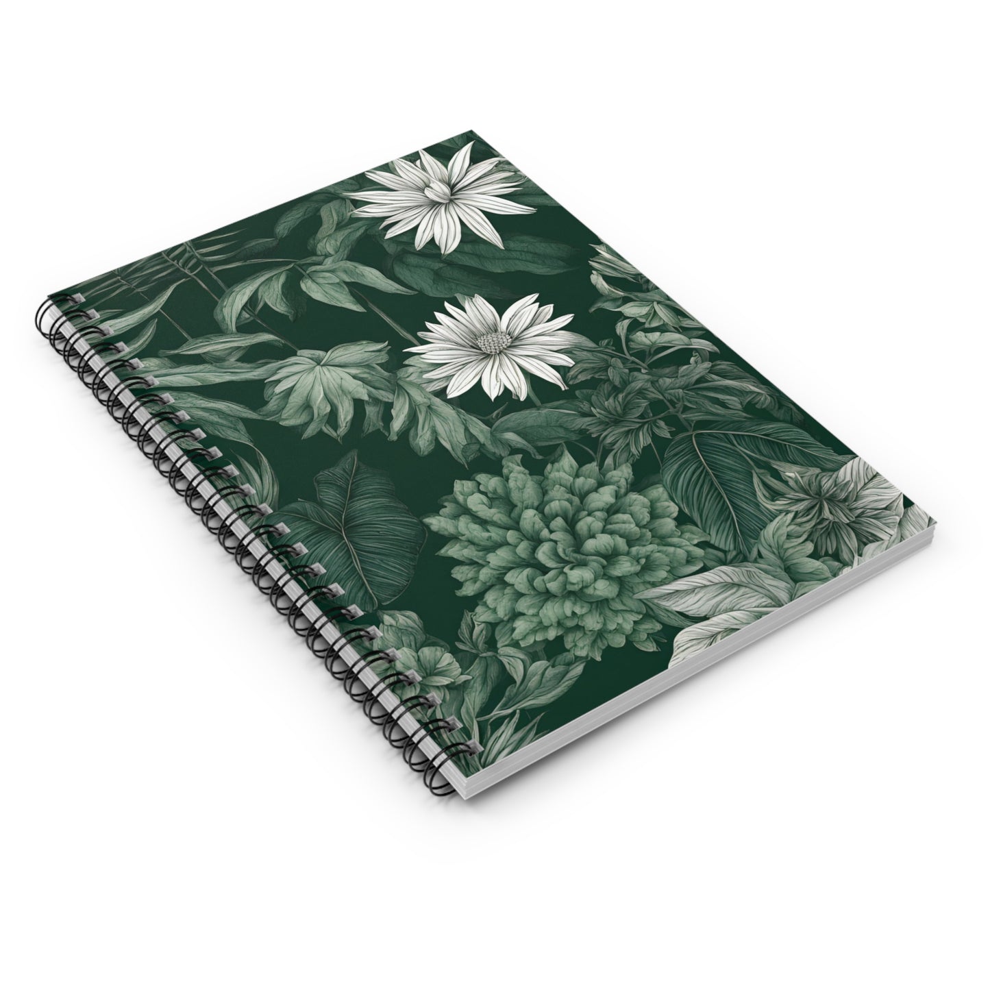 Notebook with floral and leaf design on a white background
