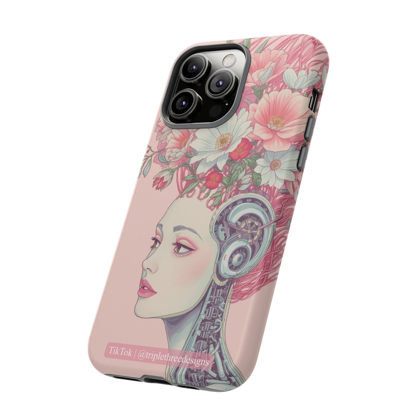 Pink Floral Cyberpunk Phone Case