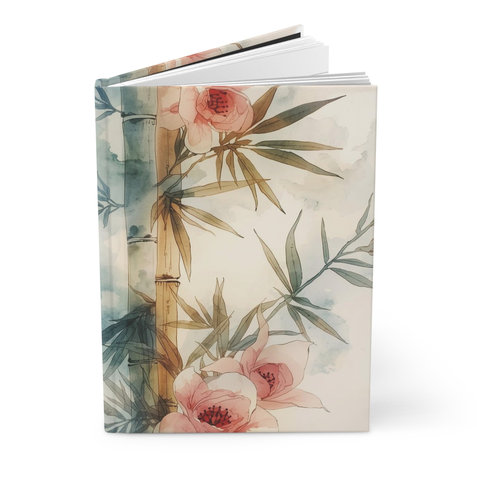 Notebook with floral and bamboo design on a white background