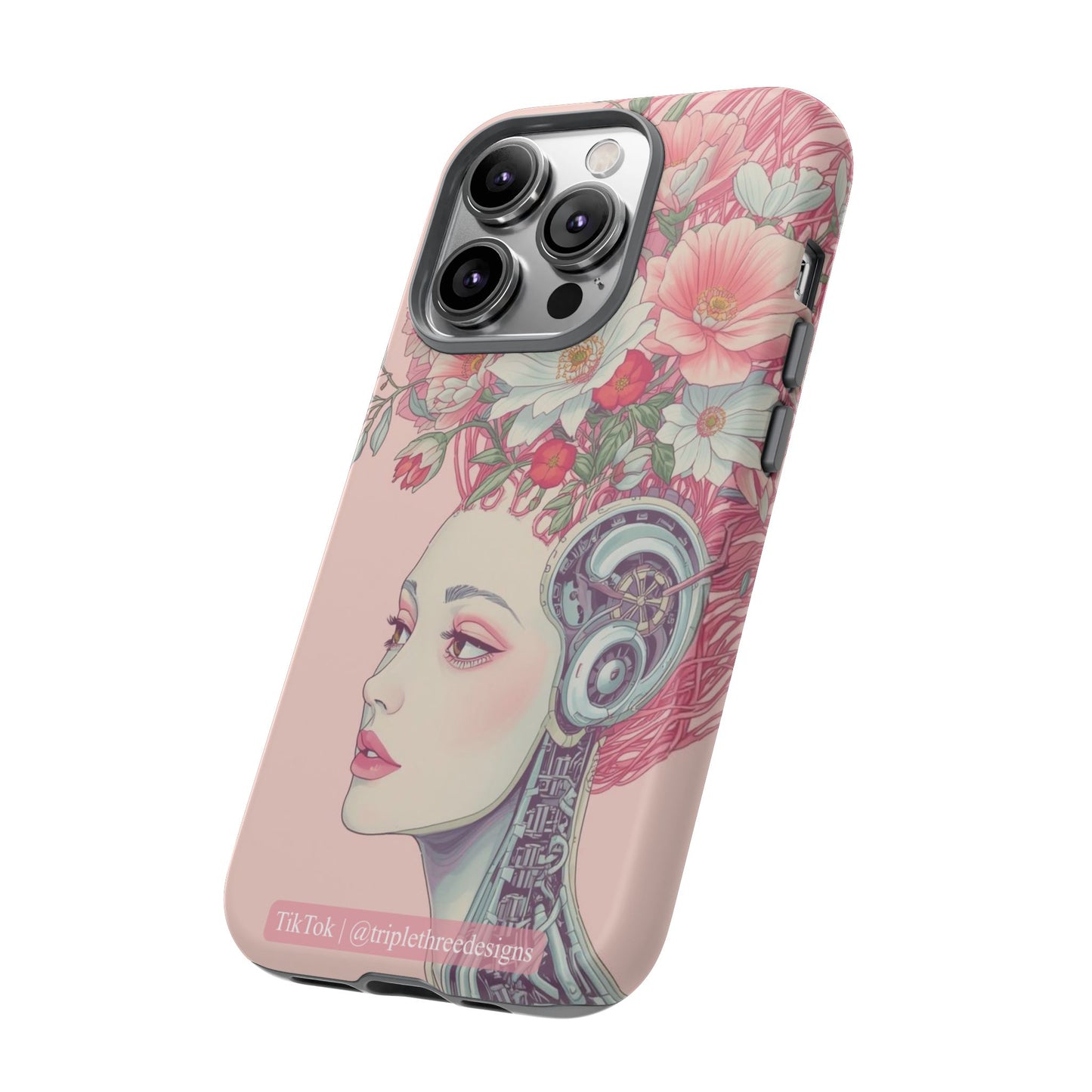 Pink Floral Cyberpunk Phone Case