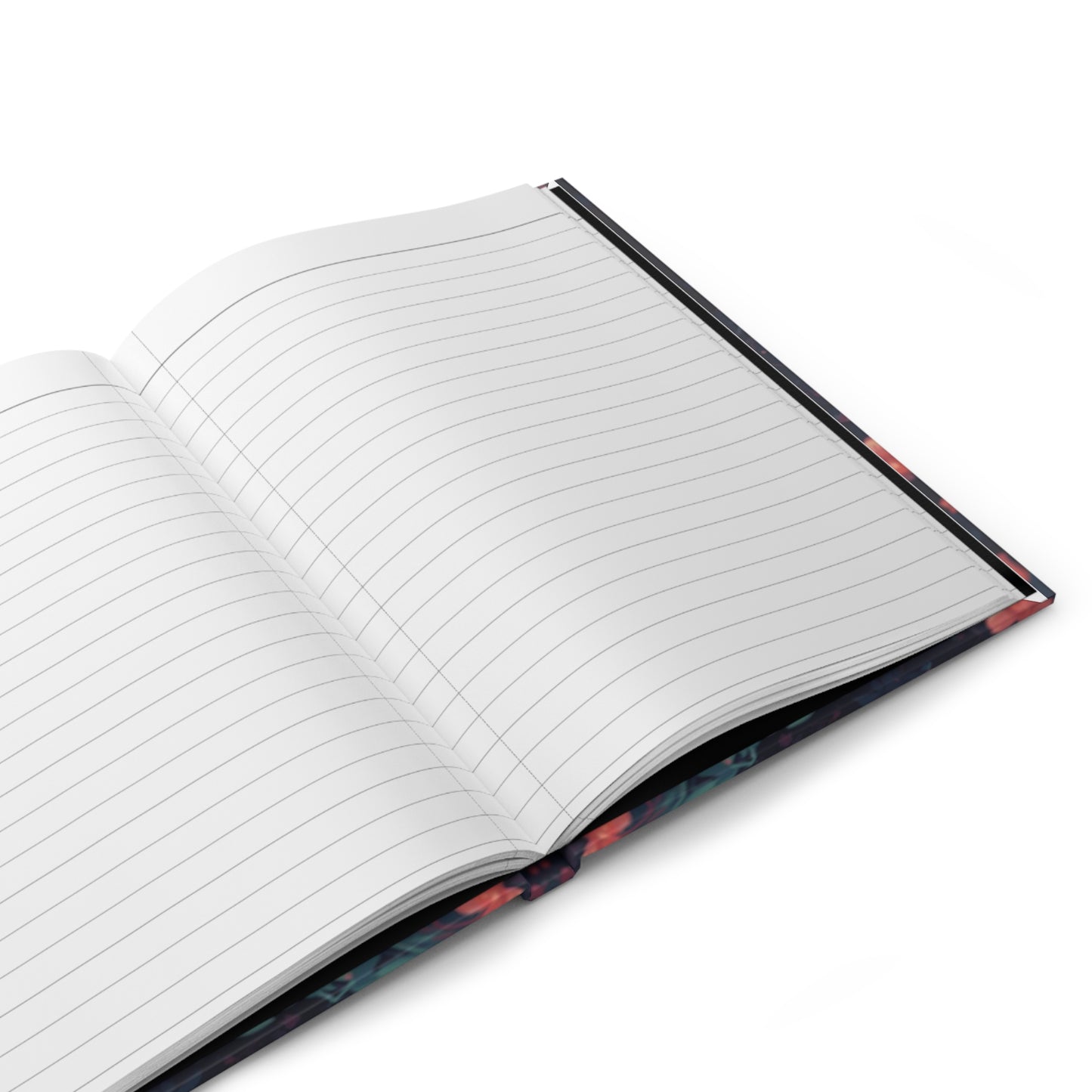 Open notebook with lined pages on a white background