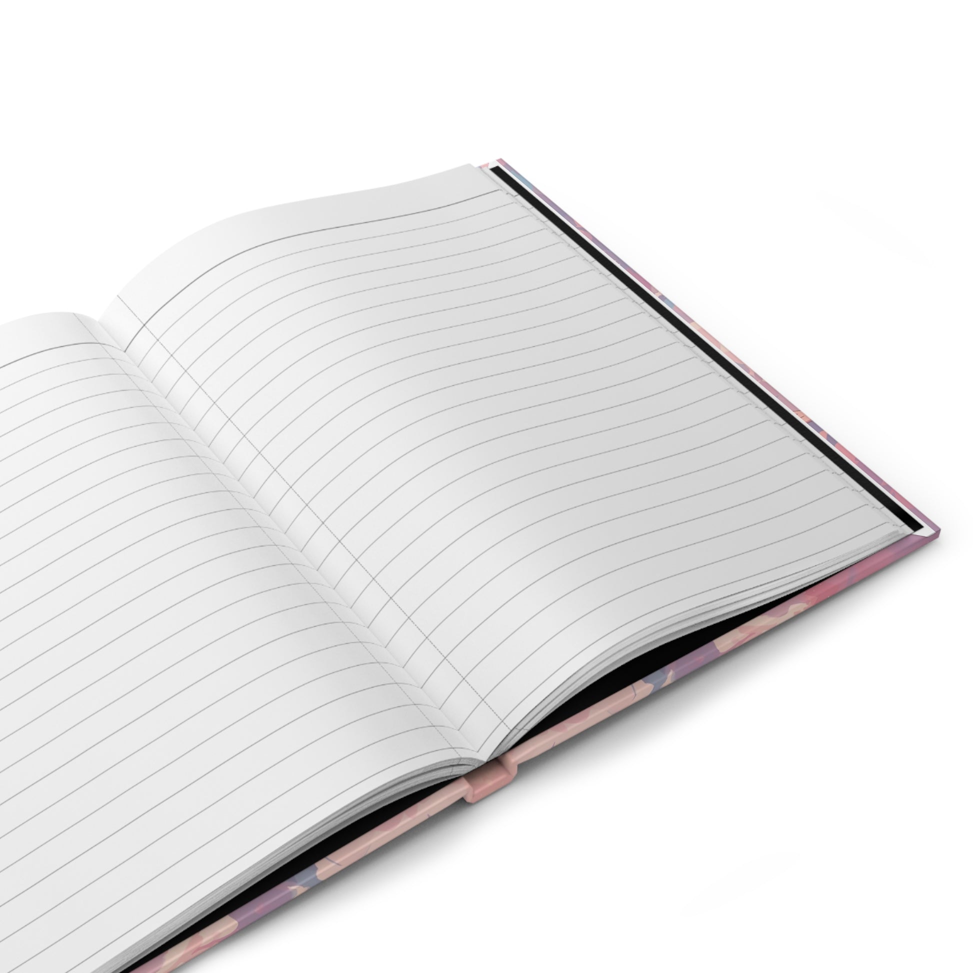 Open notebook with lined pages on a white background