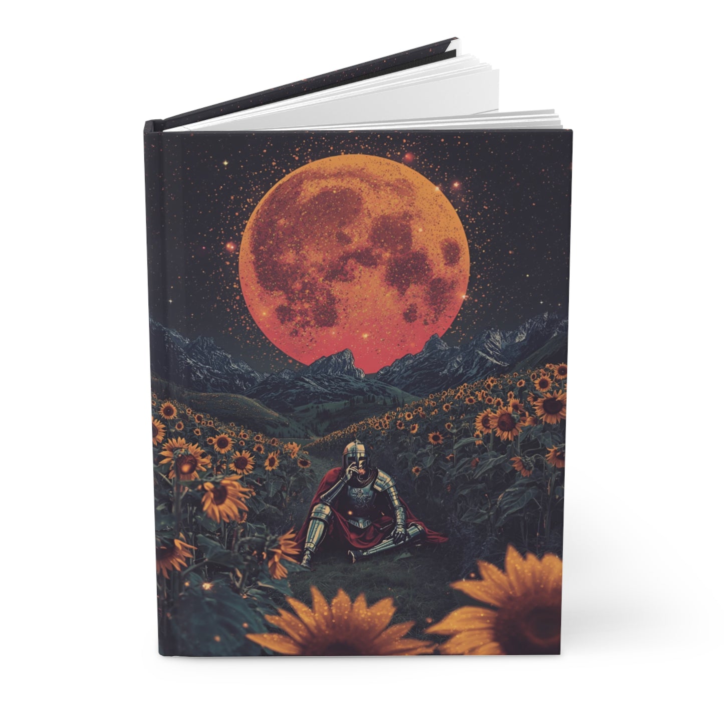 Moonlit Sunflower Knight Fantasy Hardcover Notebook Front Cover
