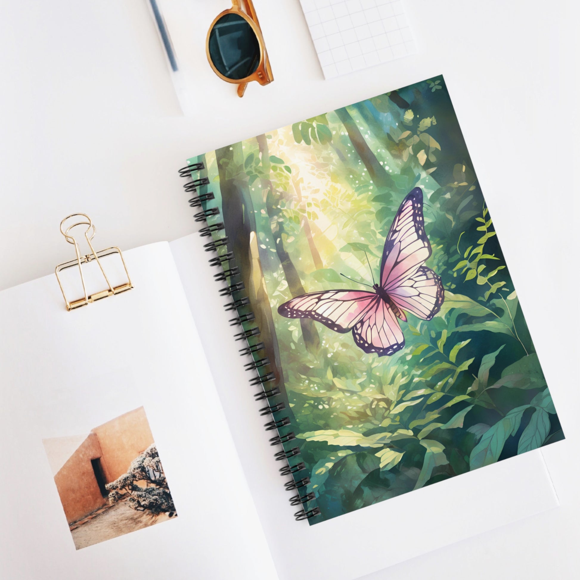 Pink Butterfly Forest Spiral Notebook 