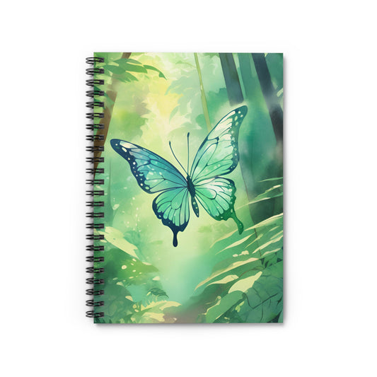 Notebook with a green butterfly design on a white background