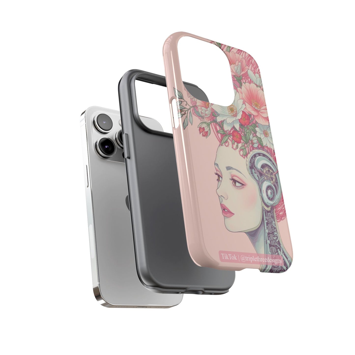 Pink Floral Cyberpunk Phone Case
