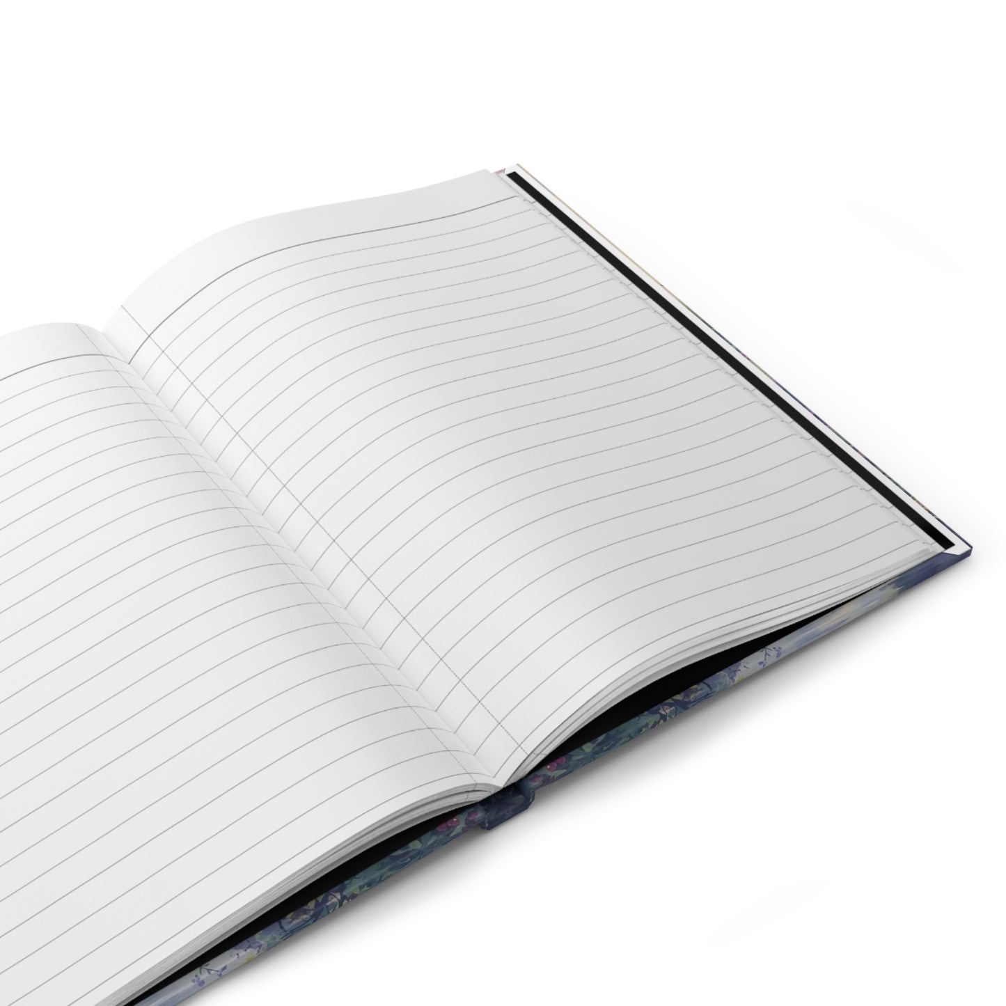 Open notebook with lined pages on a white background
