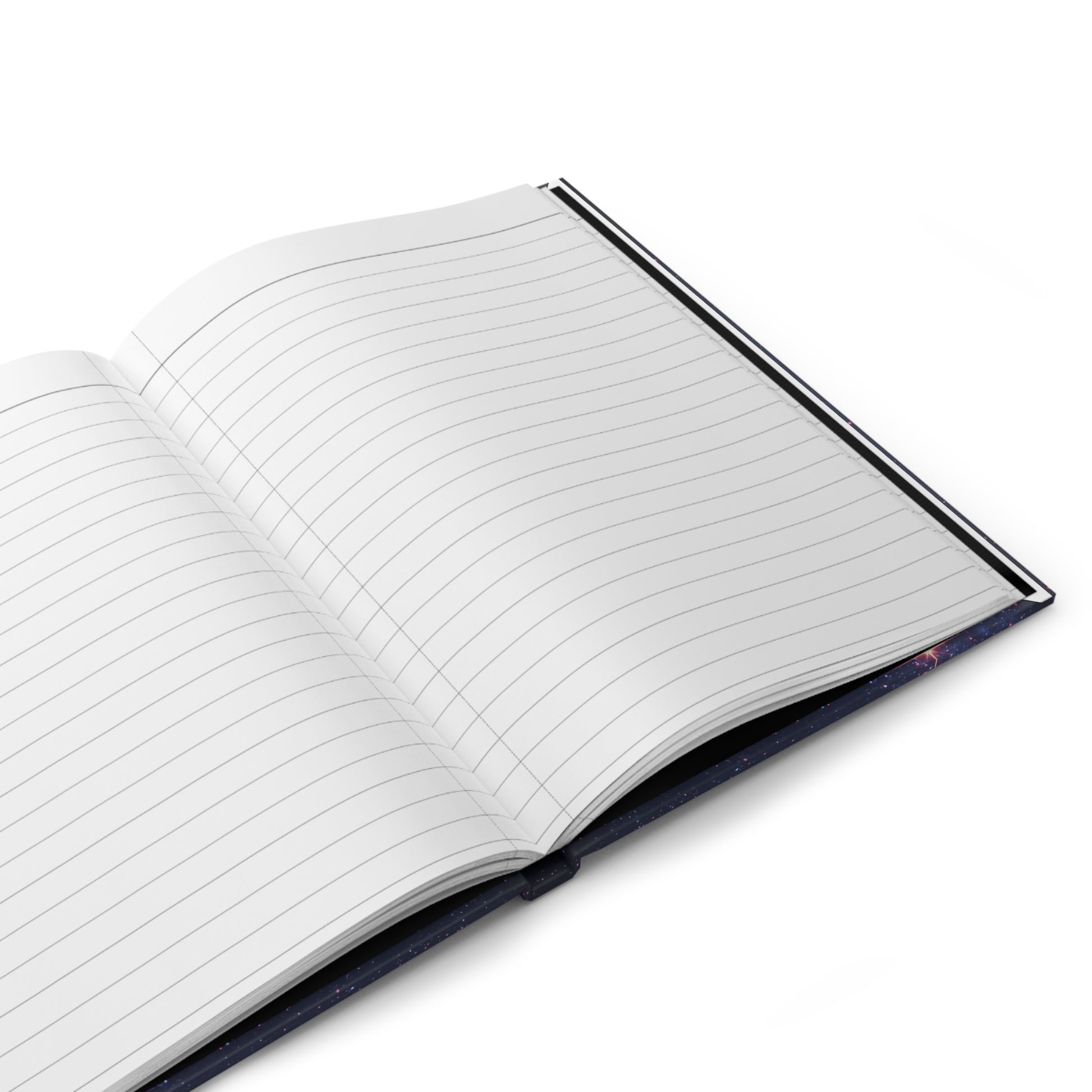 Open notebook with lined pages on a white background