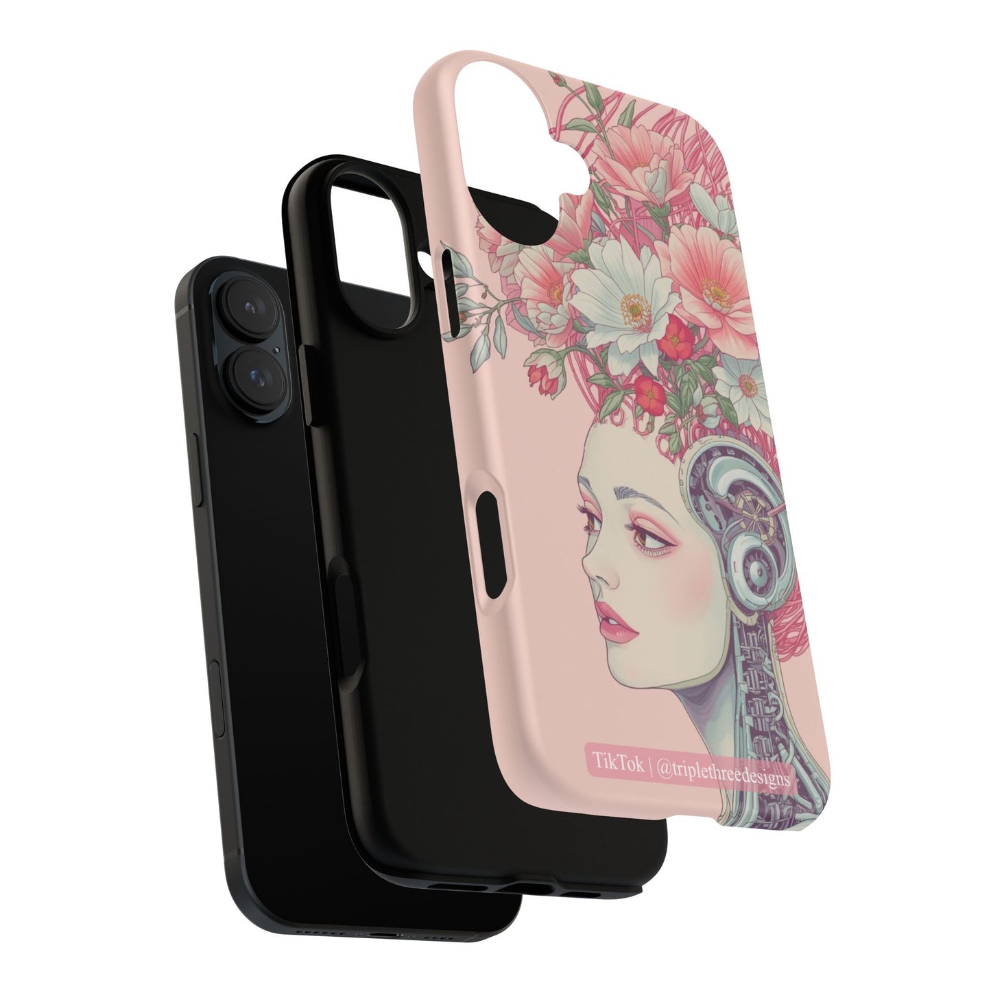 Pink Floral Cyberpunk Phone Case