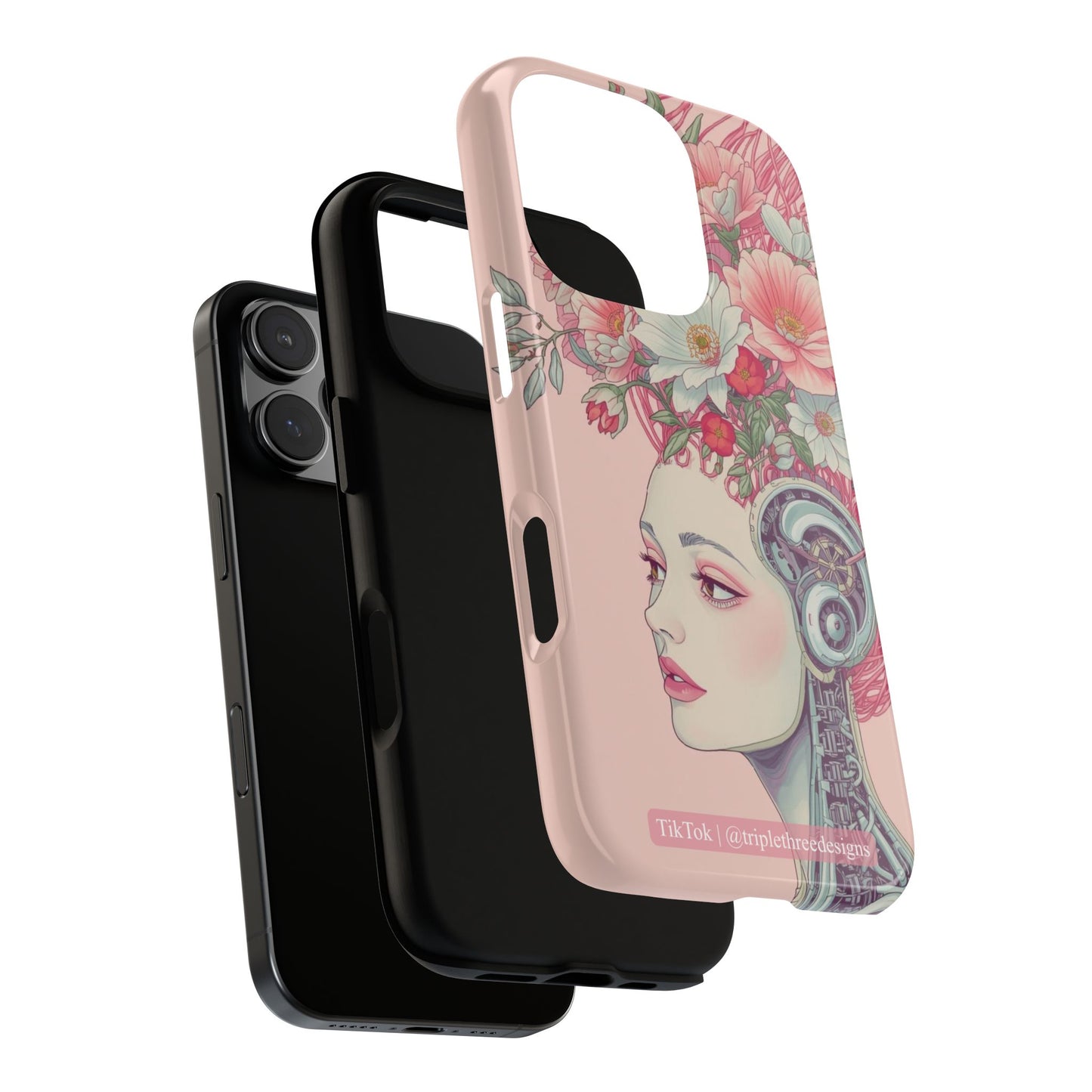 Pink Floral Cyberpunk Phone Case