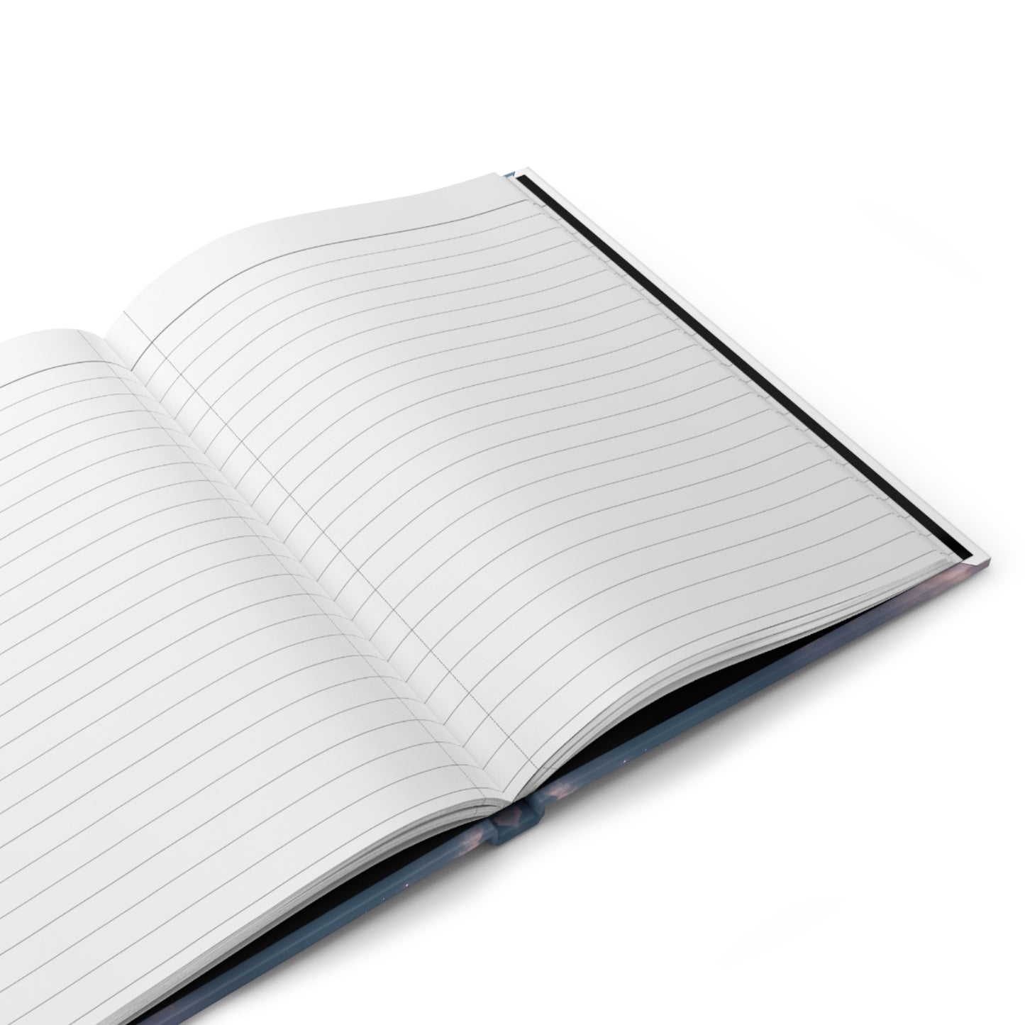 Open notebook with lined pages on a white background