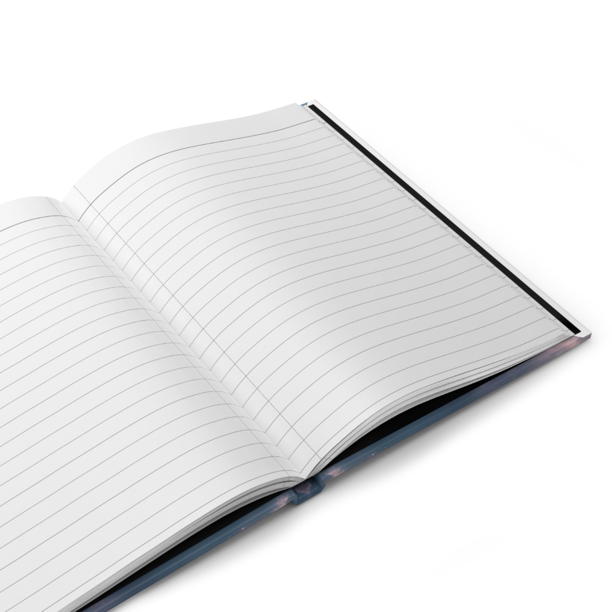 Open notebook with lined pages on a white background