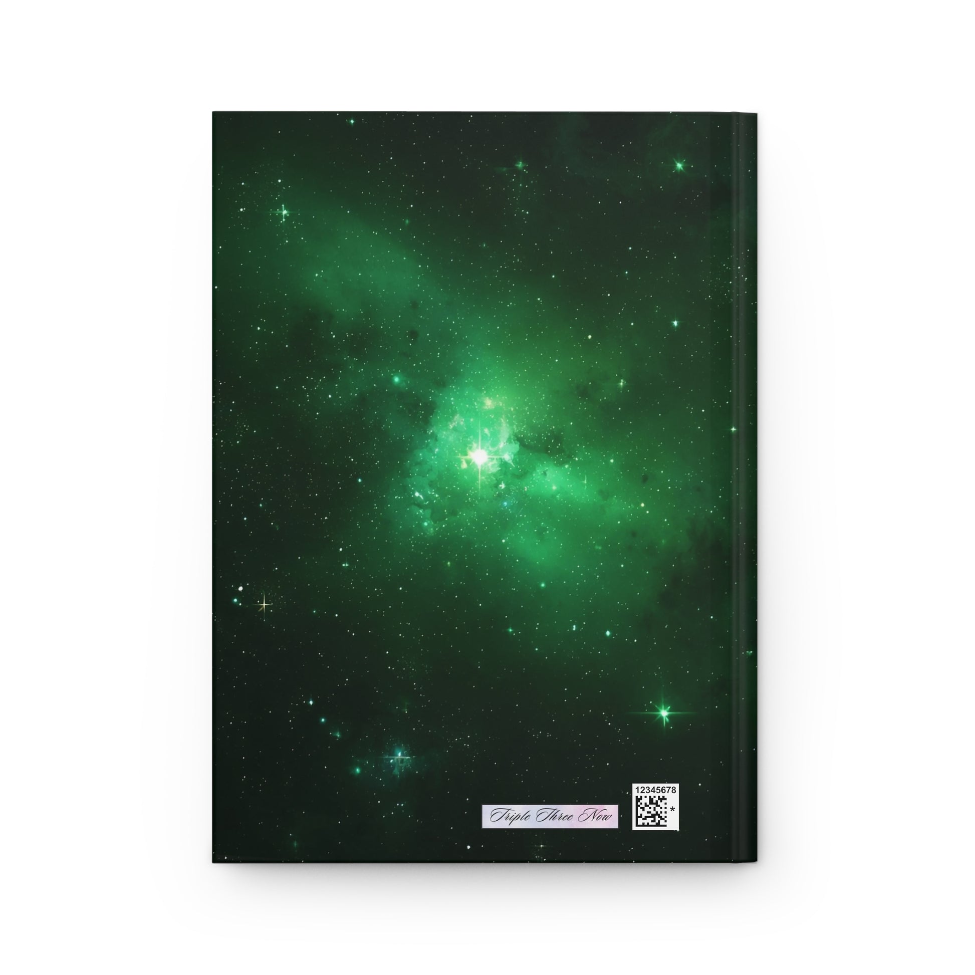 Notebook with a green galaxy design on a white background
