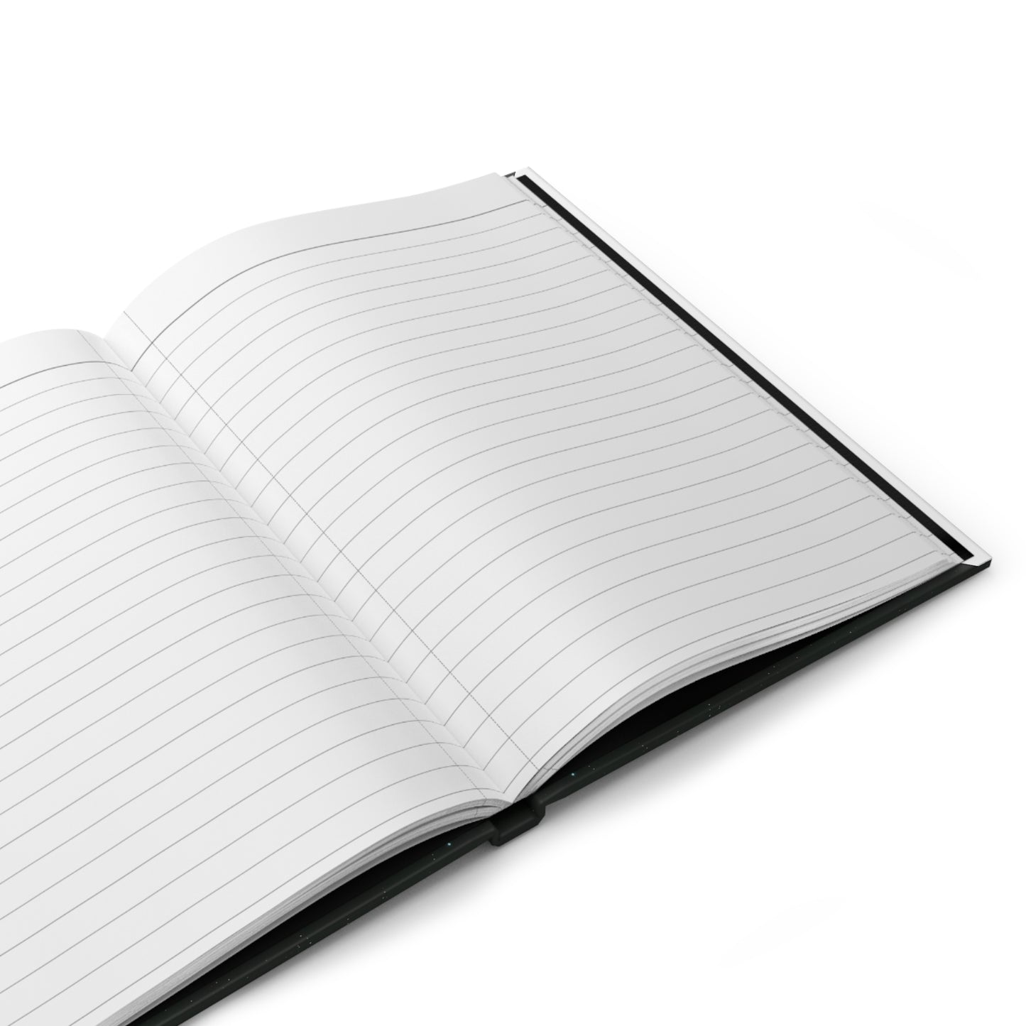 Open notebook with lined pages on a white background