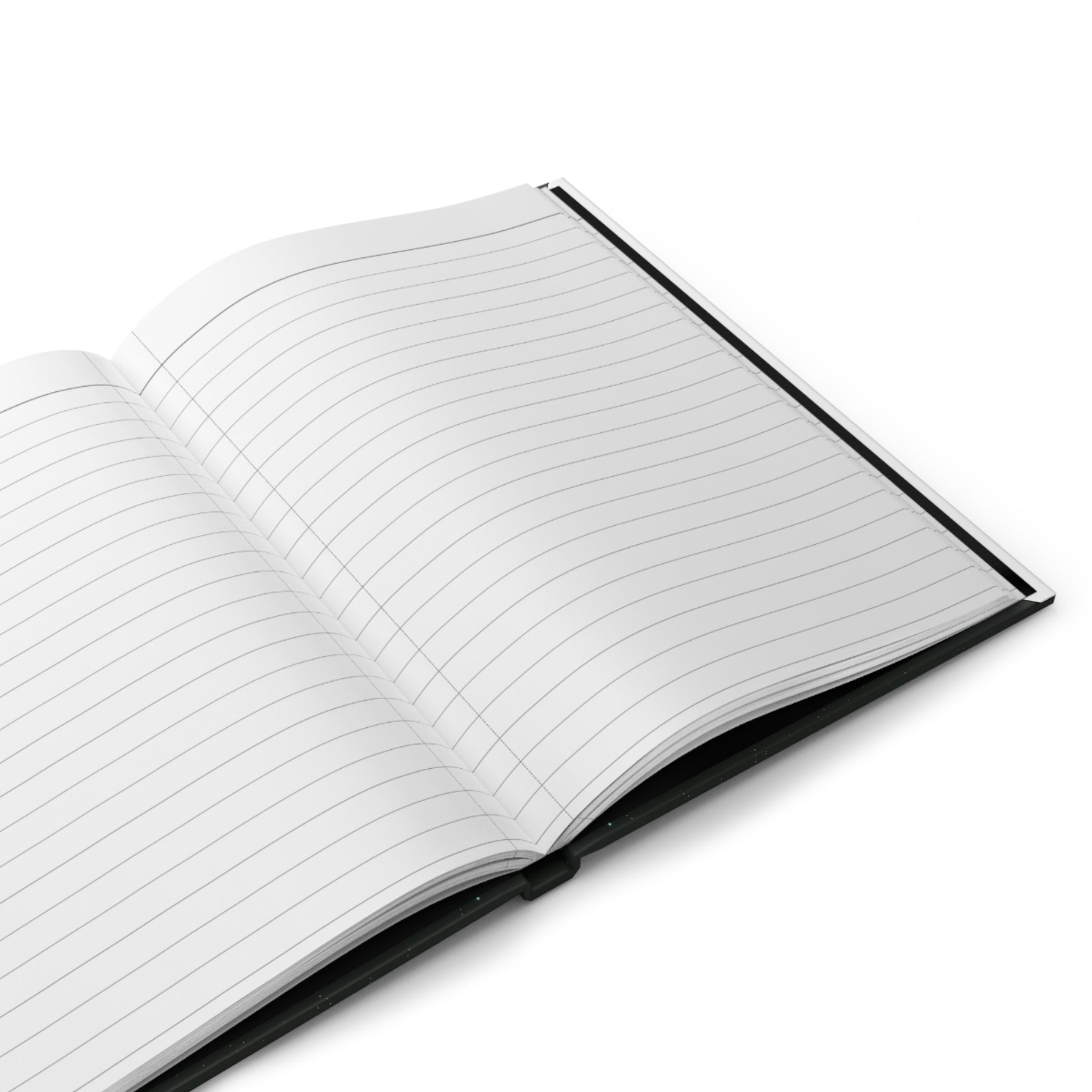 Open notebook with lined pages on a white background