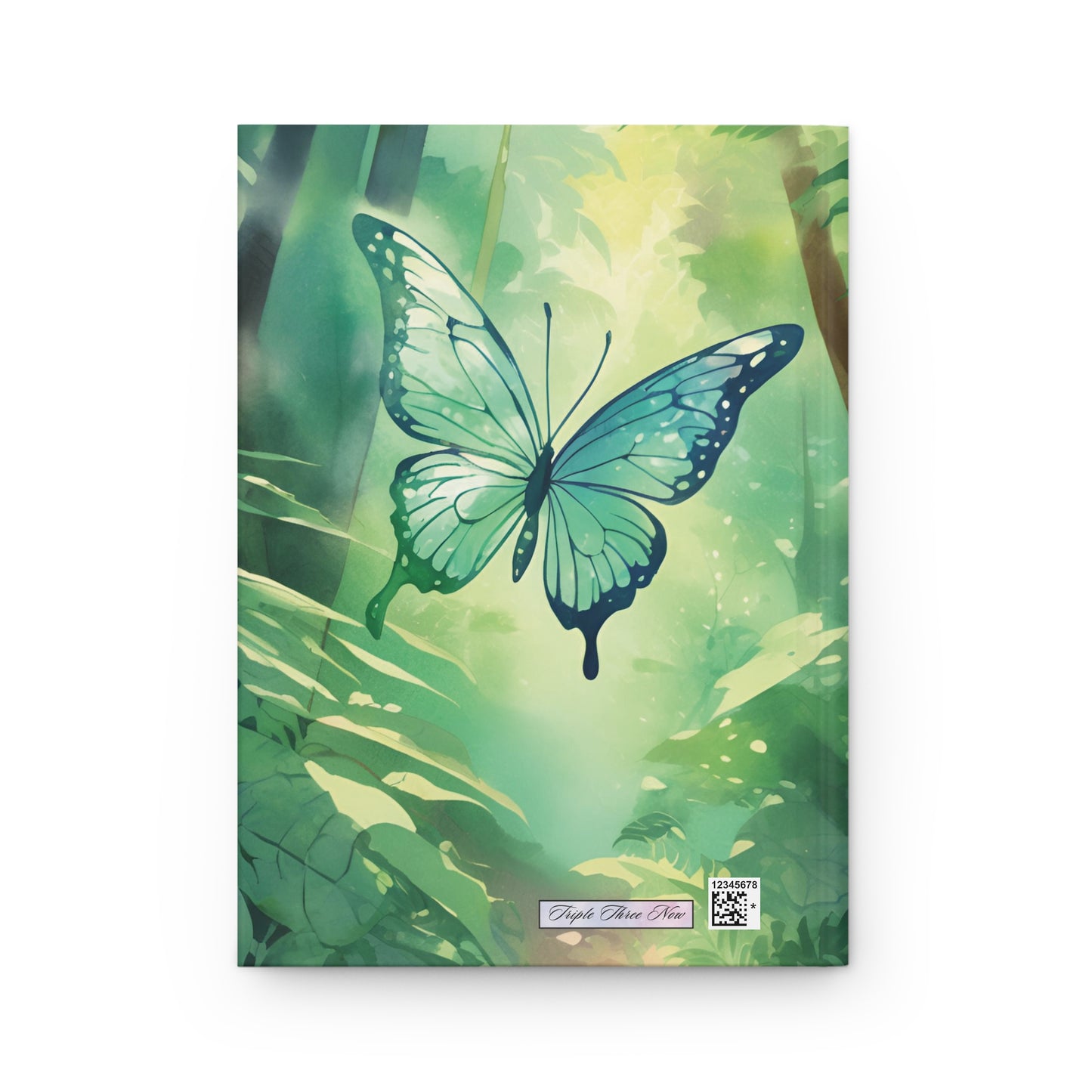 Notebook cover with a green butterfly design on a white background
