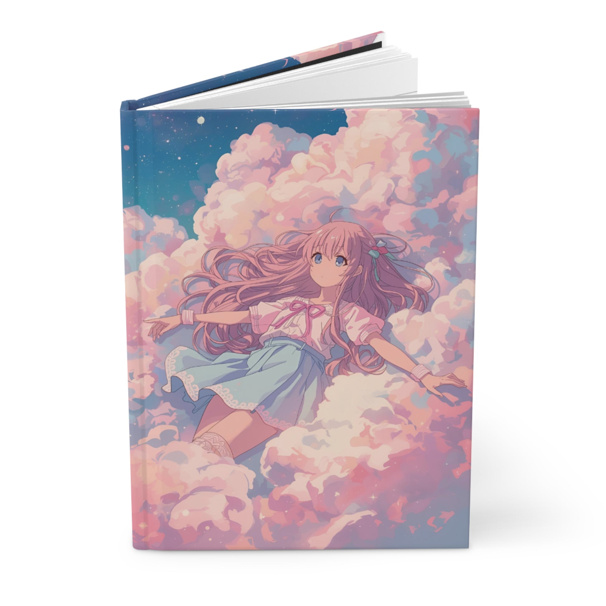 Dreamy Pastel Cloud Girl Anime Hardcover Notebook Front Cover
