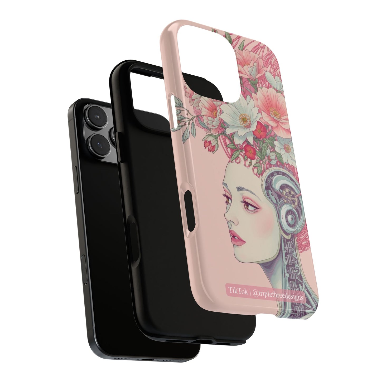 Pink Floral Cyberpunk Phone Case