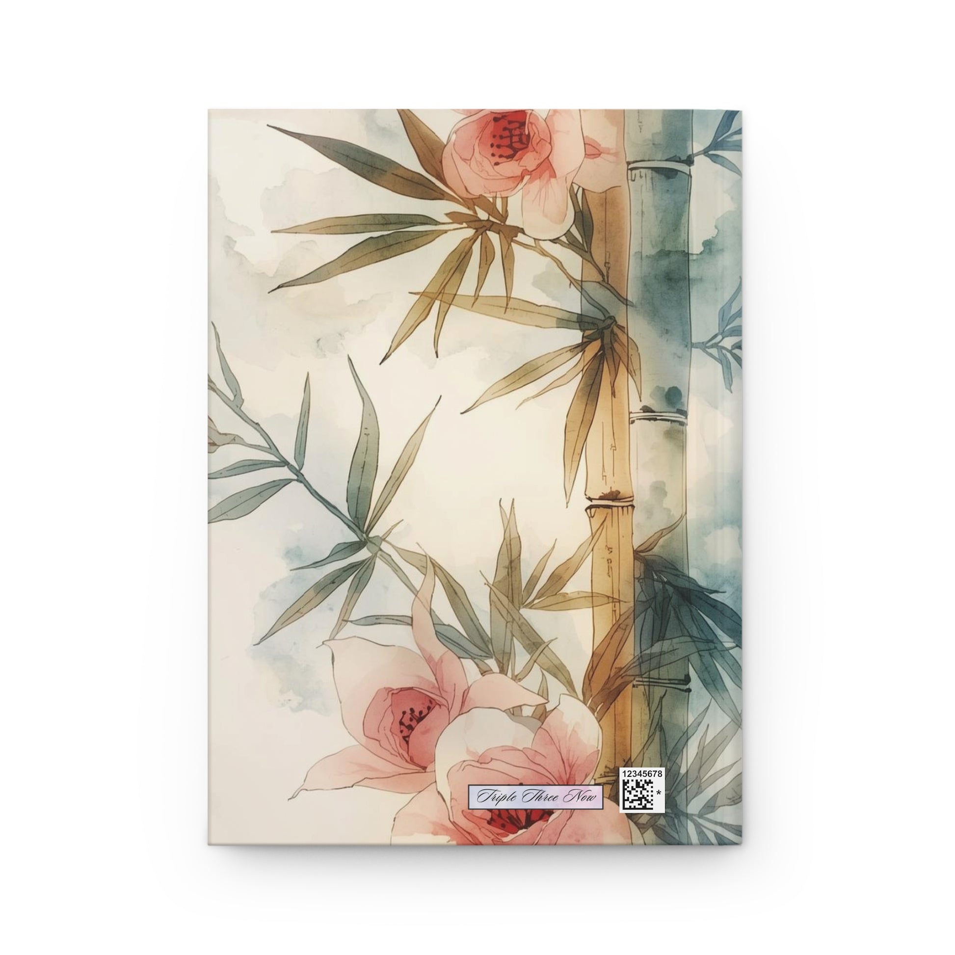Notebook cover with floral and bamboo design on a light background