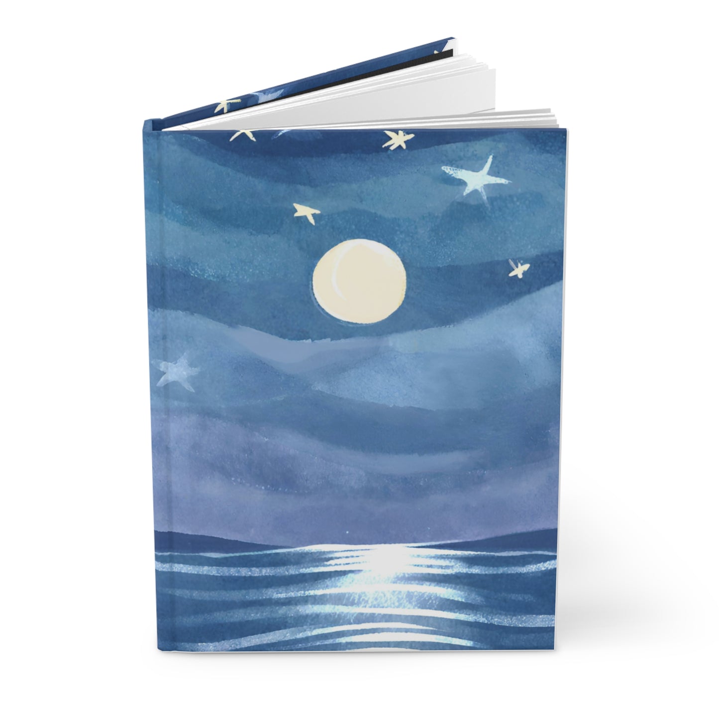 Moonlit Ocean Watercolor Hardcover Notebook Front Cover