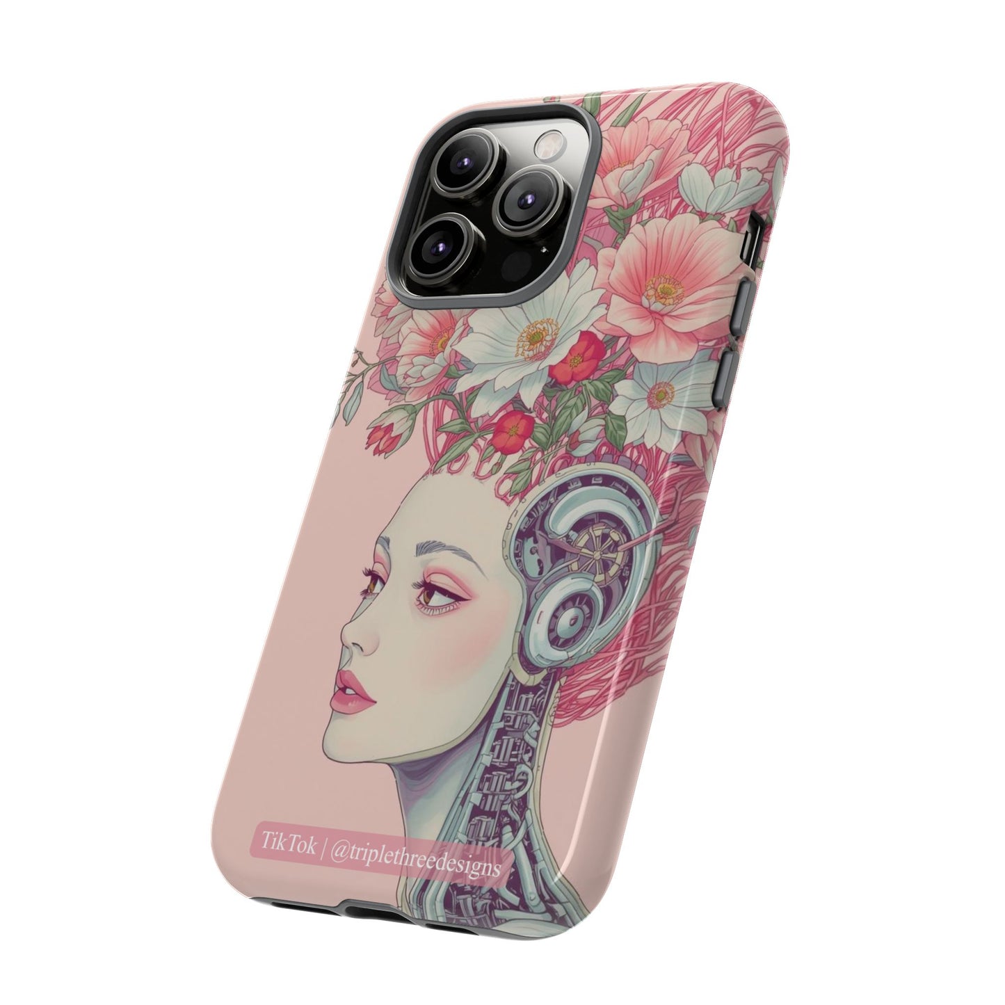 Pink Floral Cyberpunk Phone Case
