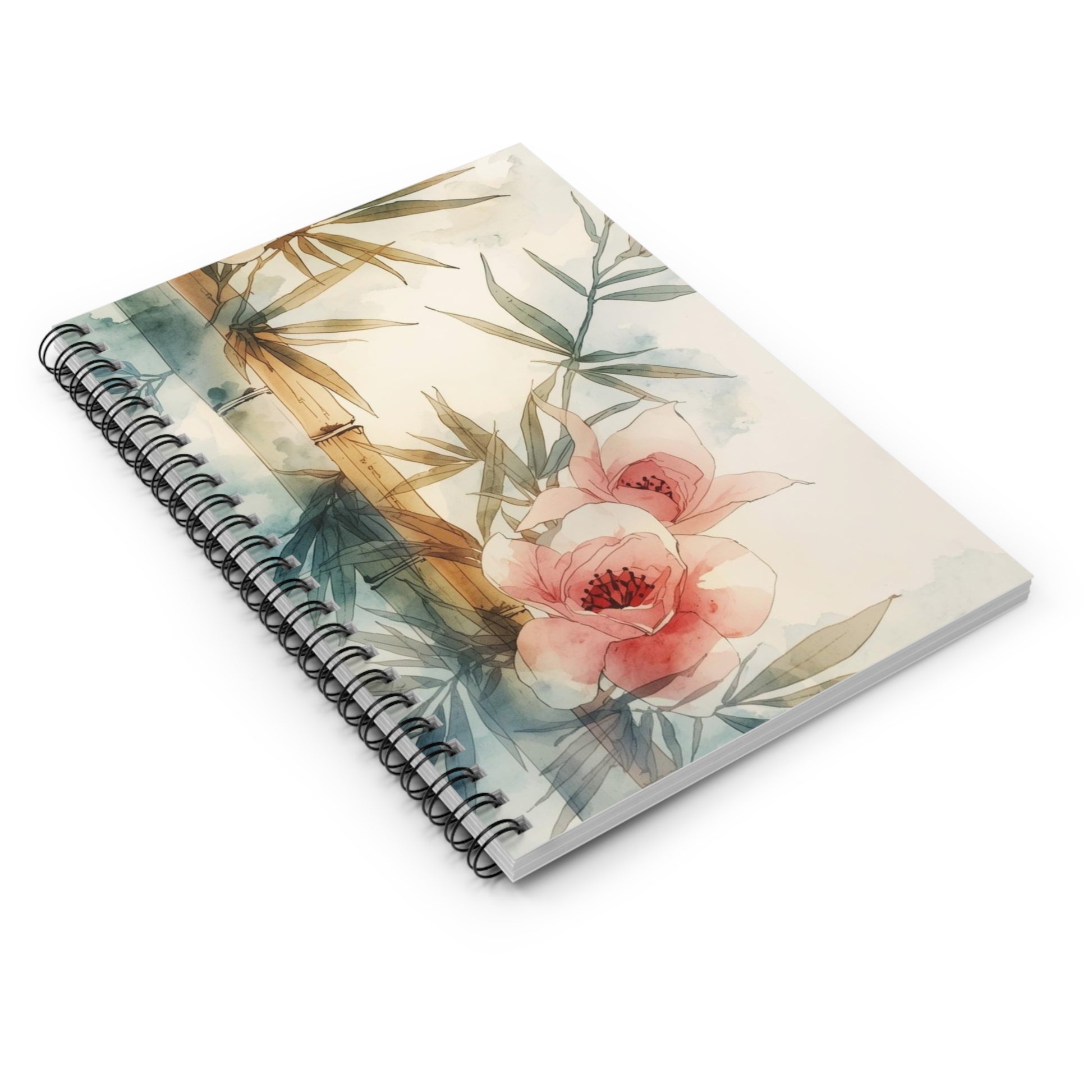 Notebook with floral and bamboo design on a white background